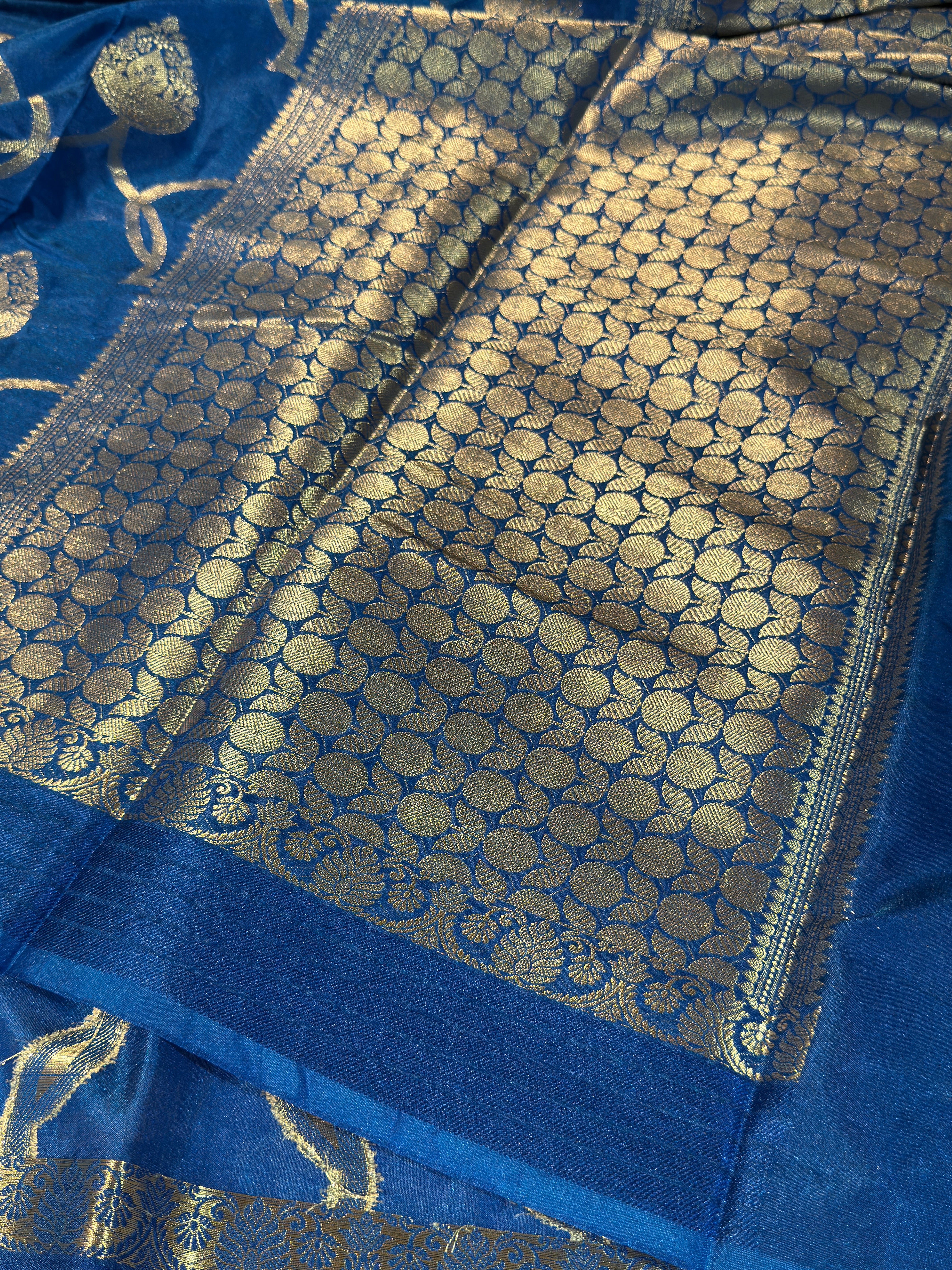 German Blue Premium Chiniya Silk Banarasi Saree with Mehrab Jaal Weave