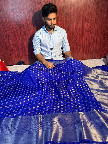 Royal Blue Premium Chiniya Silk Zari Buti Weave Banarasi Saree