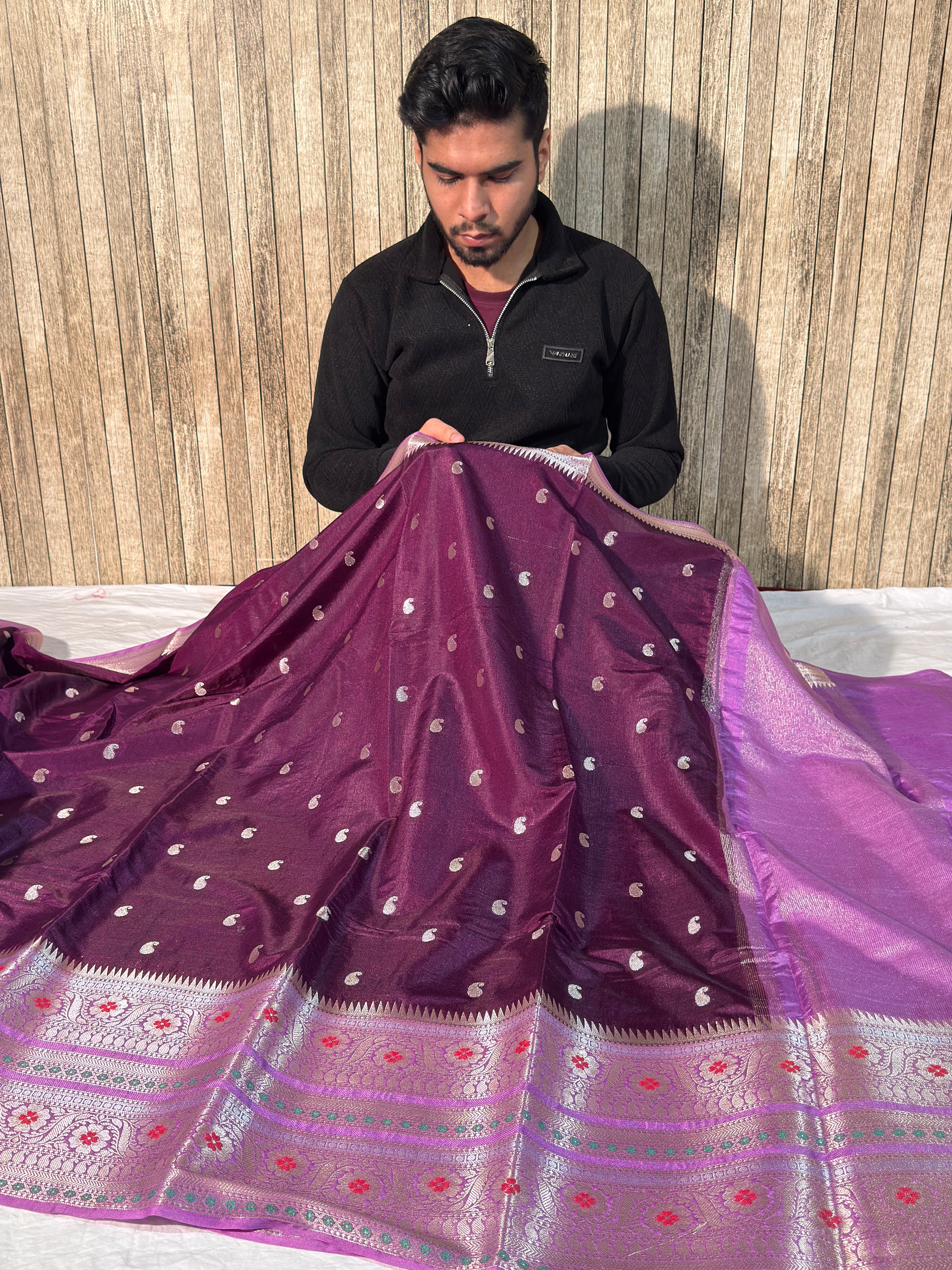 Rare Baighani with Pink Premium Chiniya Silk Banarasi Saree