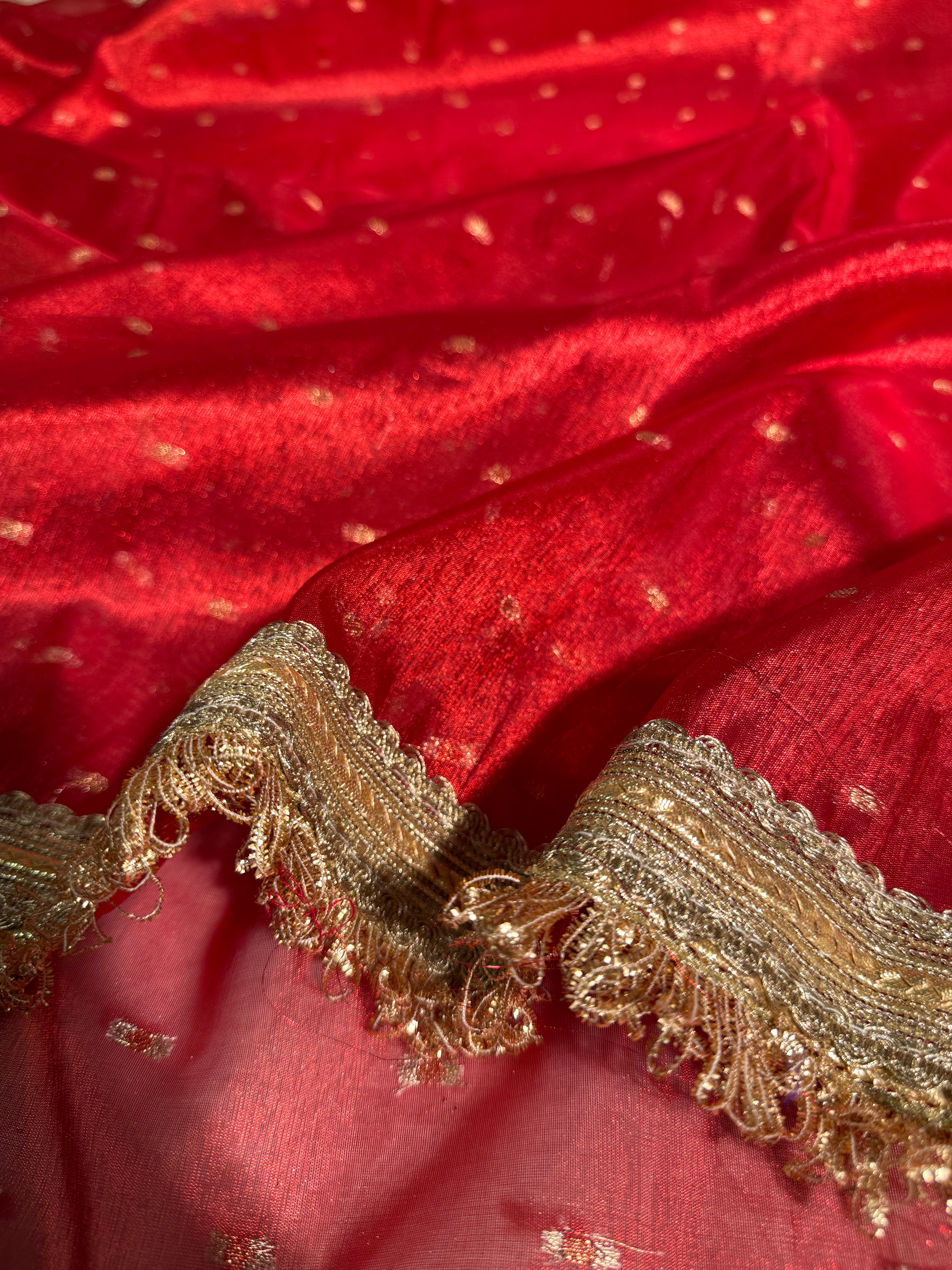 Metallic Red Premium Tissue Silk Lace Attached Banarasi Saree