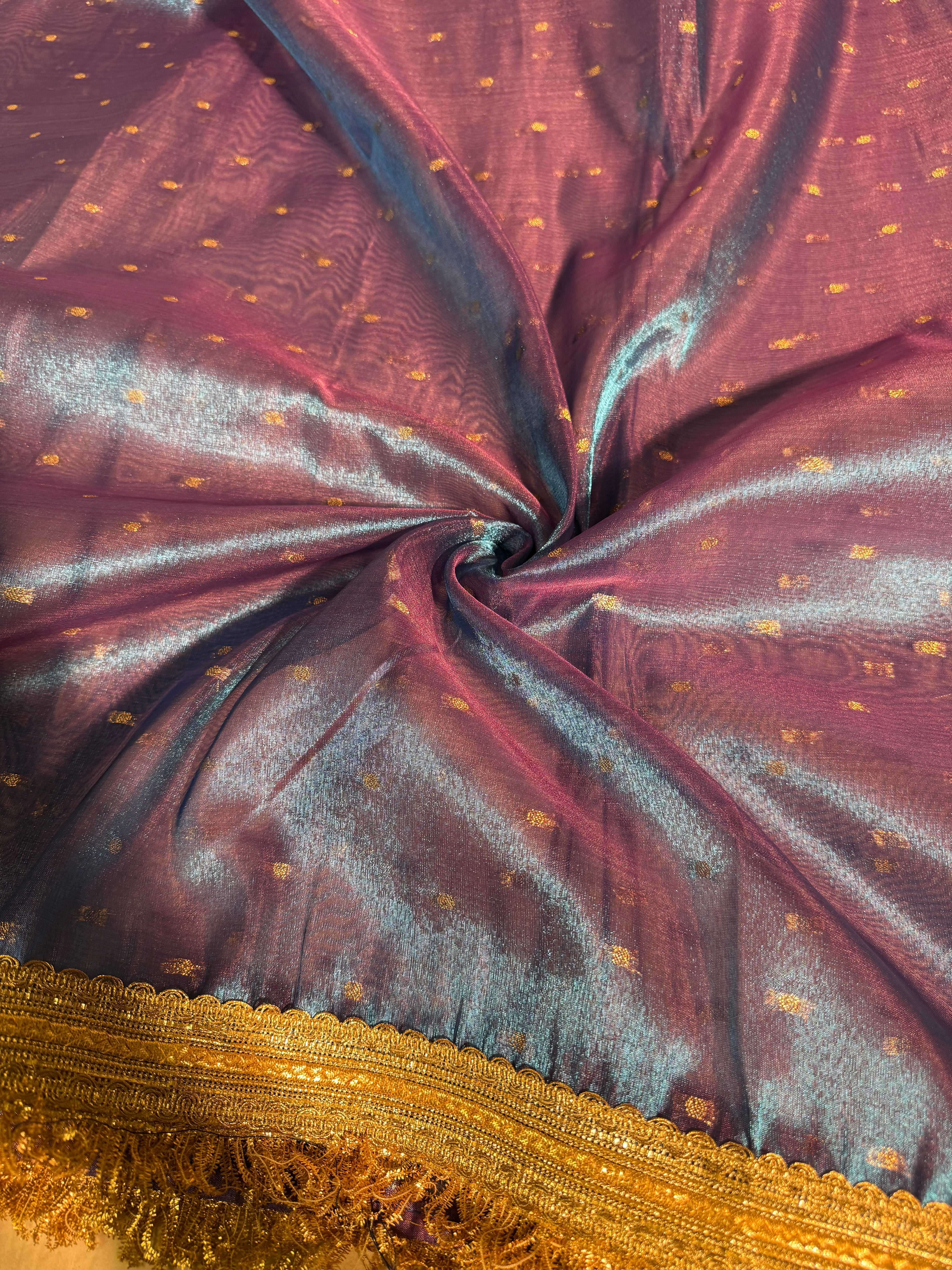 Metallic Firozi Blue Premium Tissue Silk Lace Attached Banarasi Saree