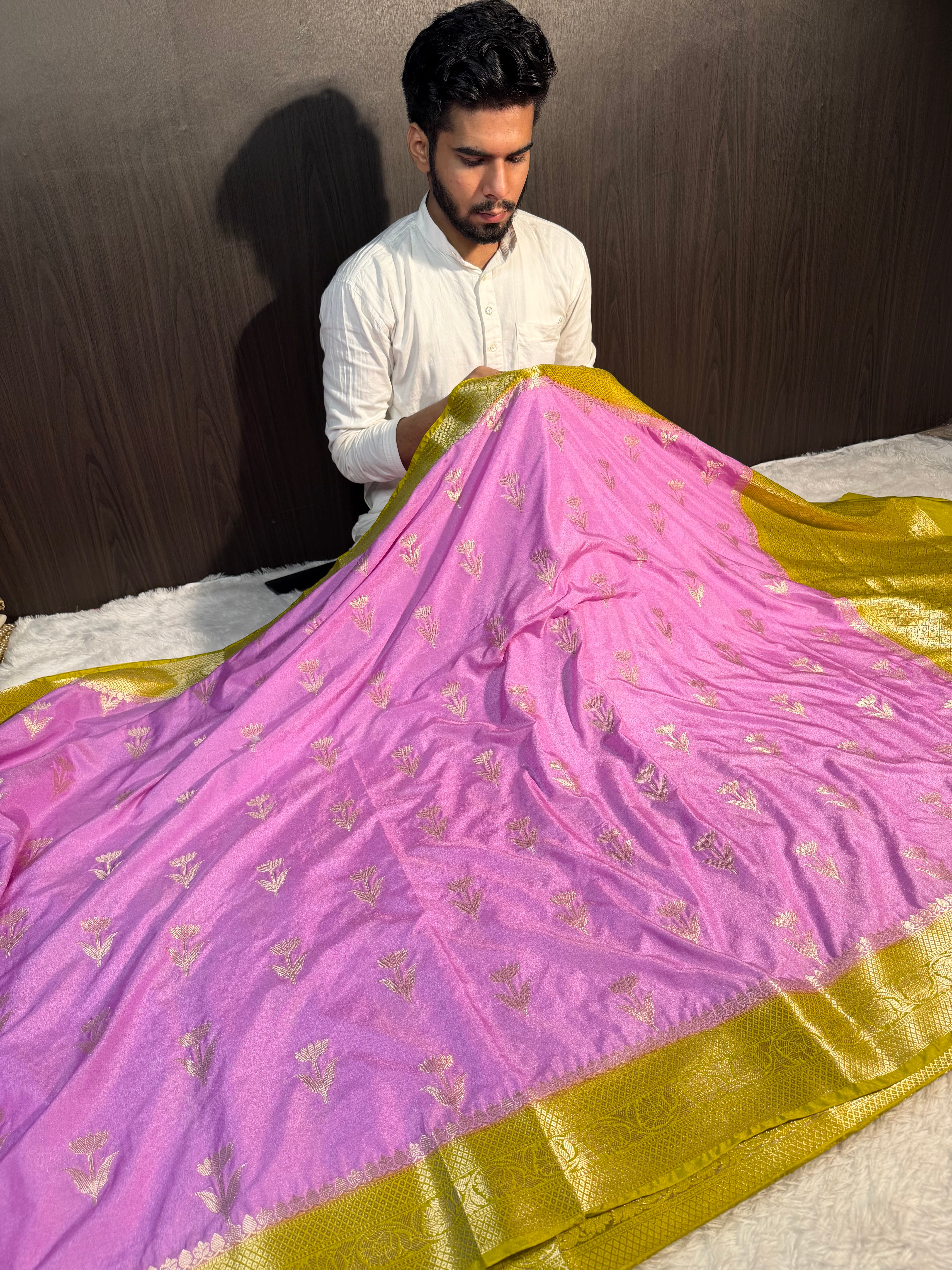 Lavendar Mustard Premium Chiniya Silk Banarasi Saree