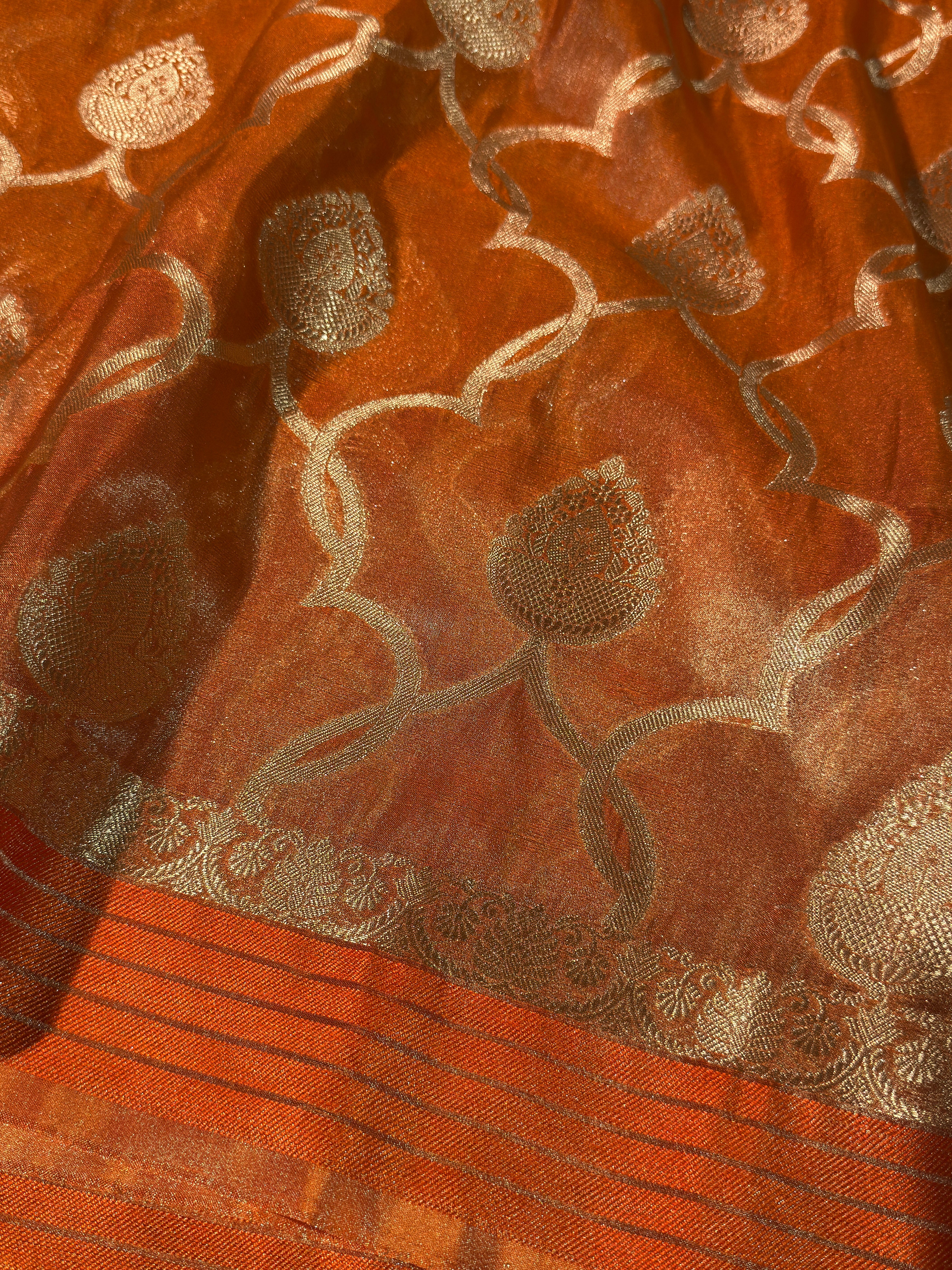 Metallic Orange Premium Breathable Tissue Silk Banarasi Saree