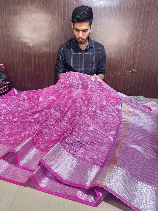 Beautiful Designer Chikankari Organza Banarasi Saree
