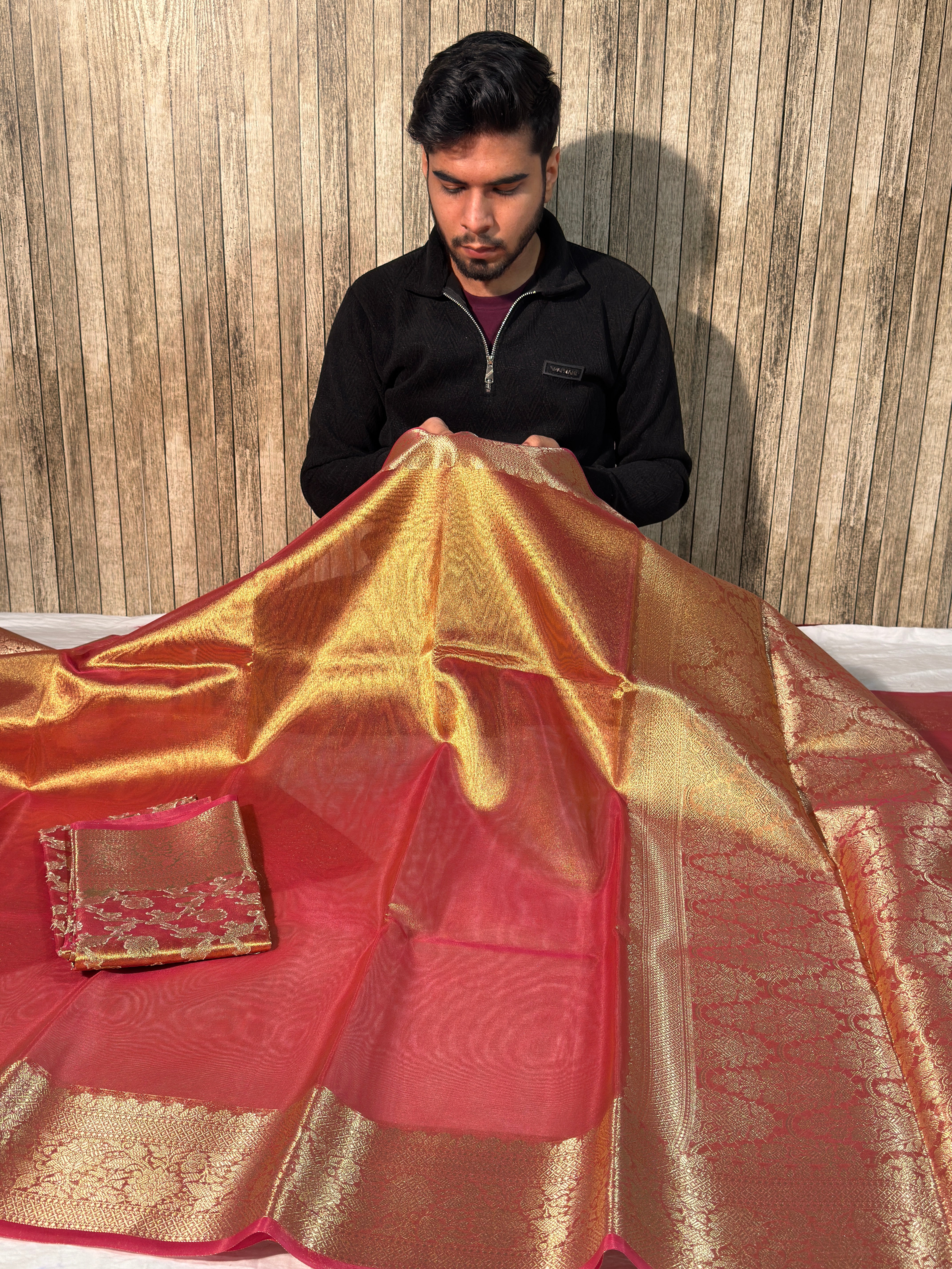 Bright Orange Premium Tissue Silk Banarasi Saree