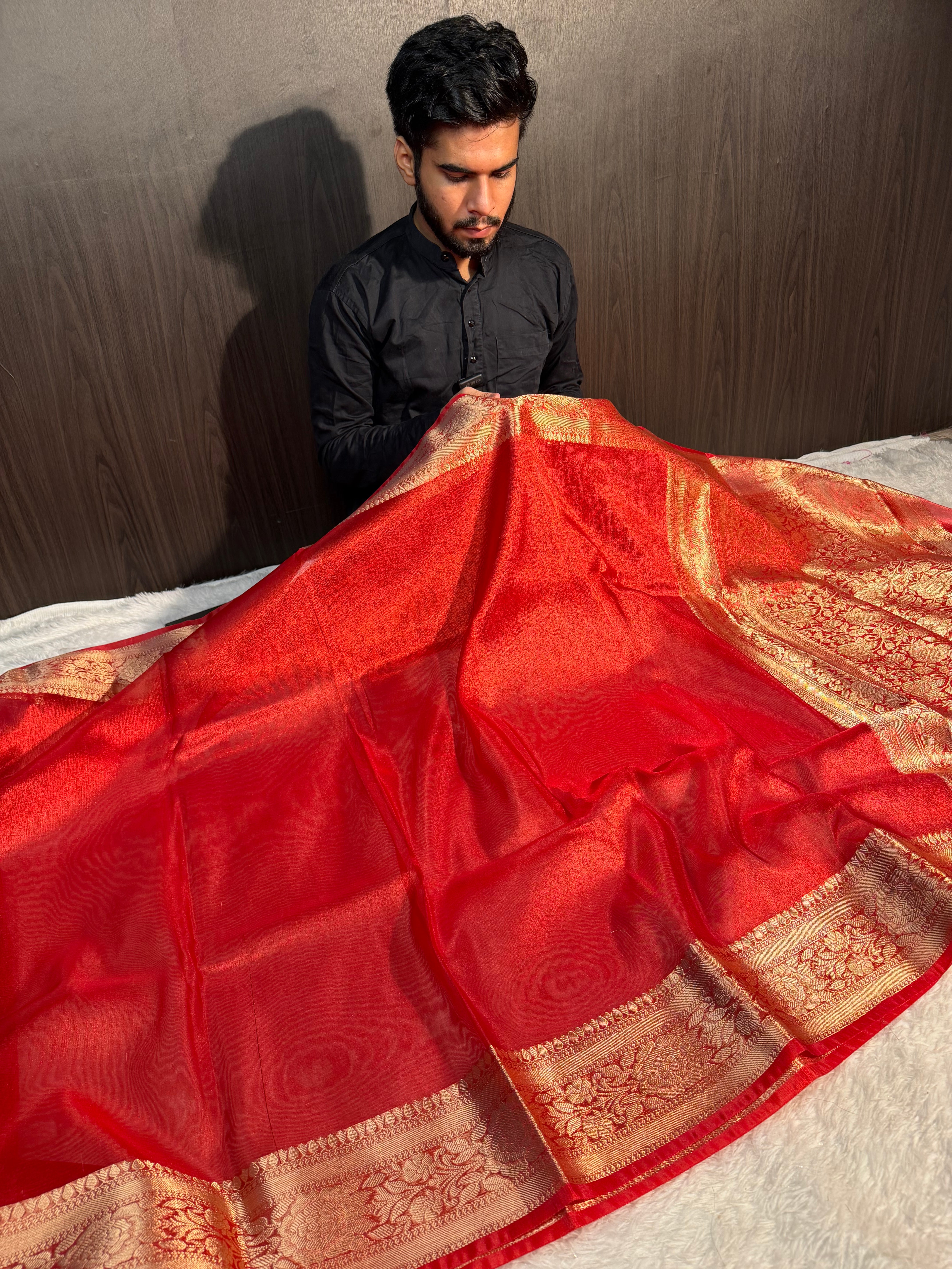 Metallic Red Premium Tissue Silk Banarasi Saree