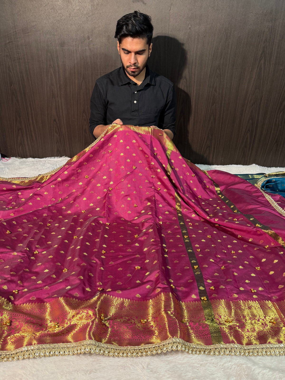Viral Ghungroo Handwork Maroon Shade Premium Katan Silk Banarasi Saree