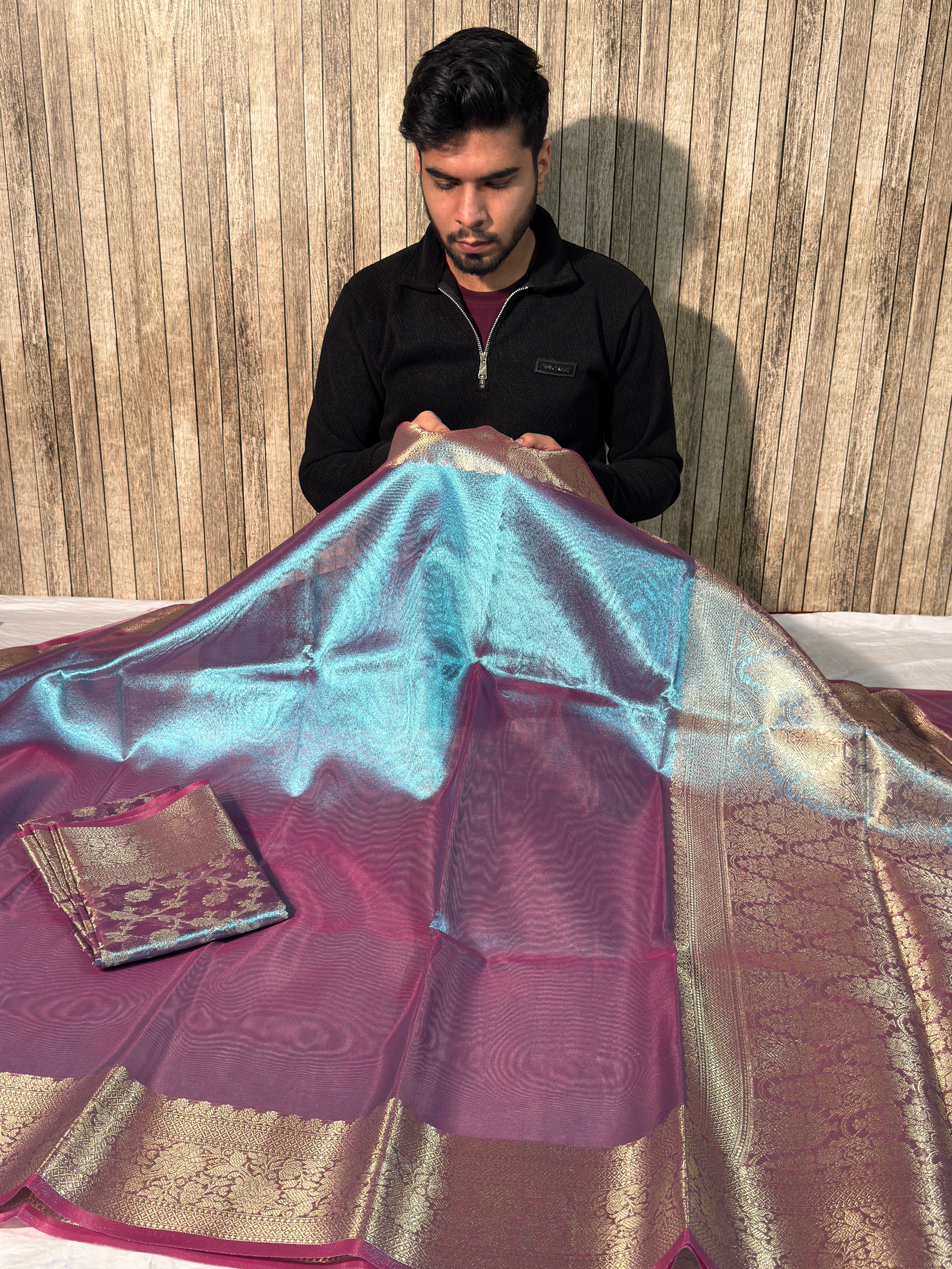 Rare Firozi Blue Premium Tissue Silk Banarasi Saree