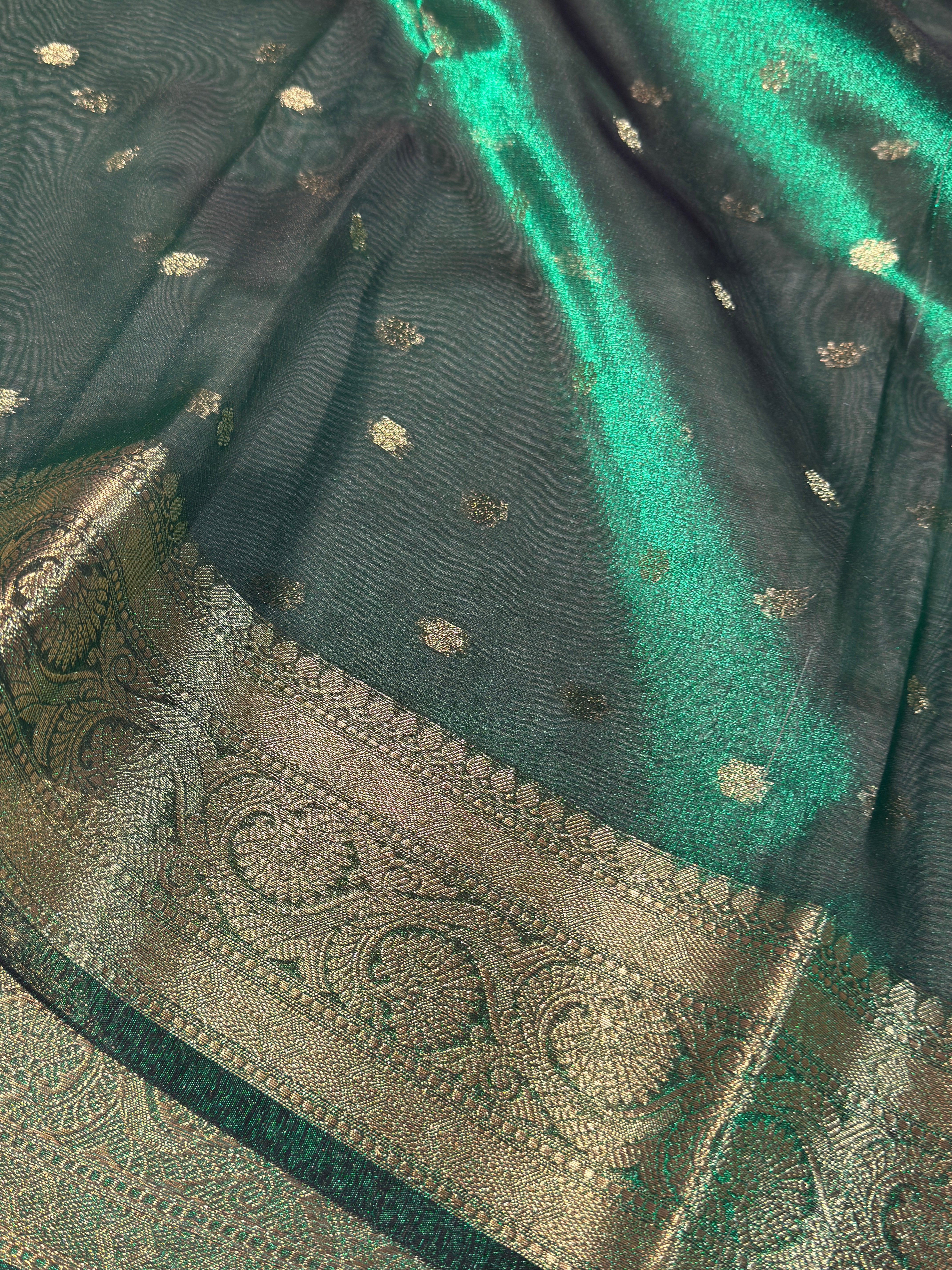 Metallic Green Premium Tissue Silk Banarasi Saree