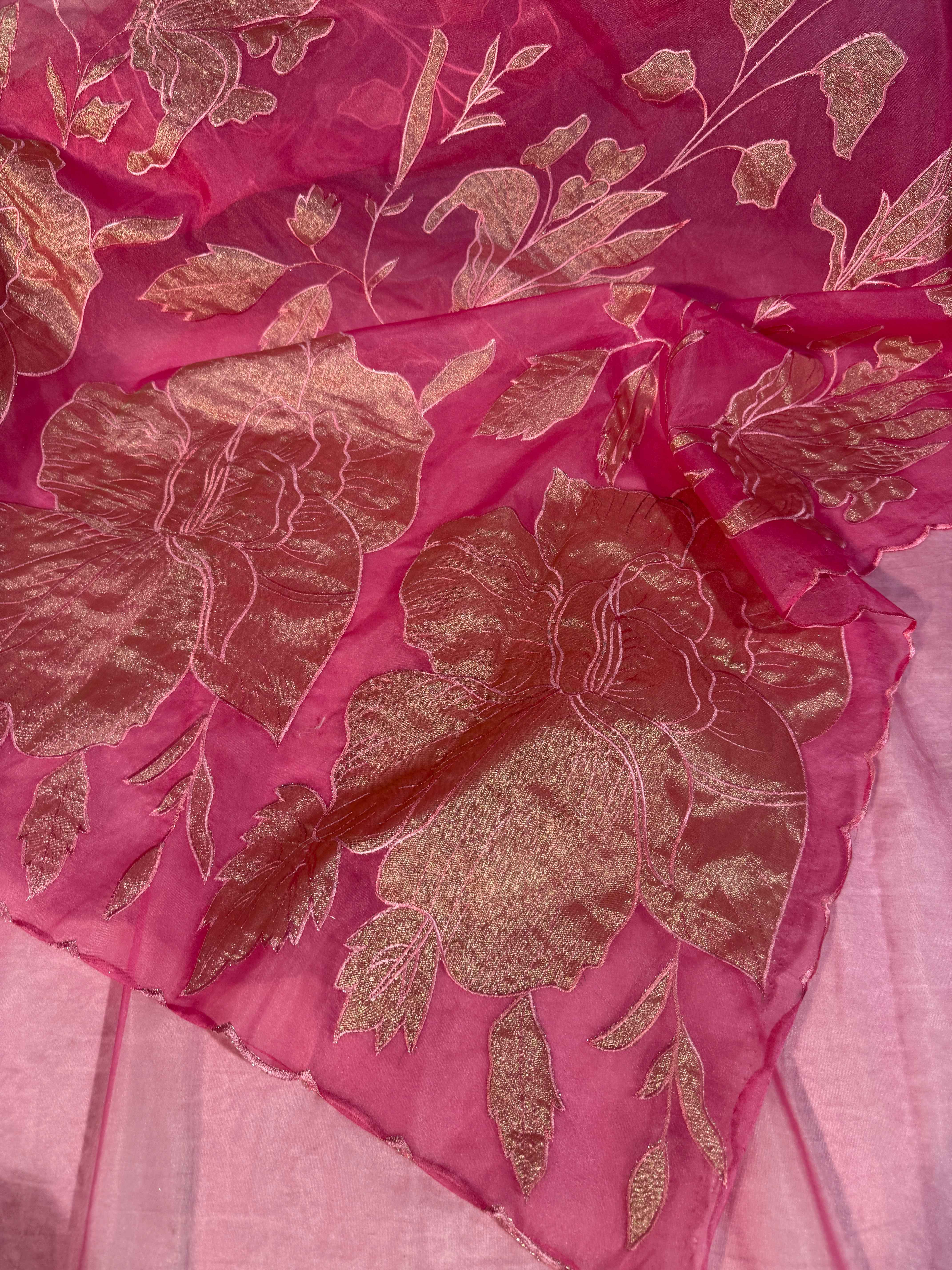 Pastel Pink Premium Organza Silk Banarasi Saree with Tissue Applique Work
