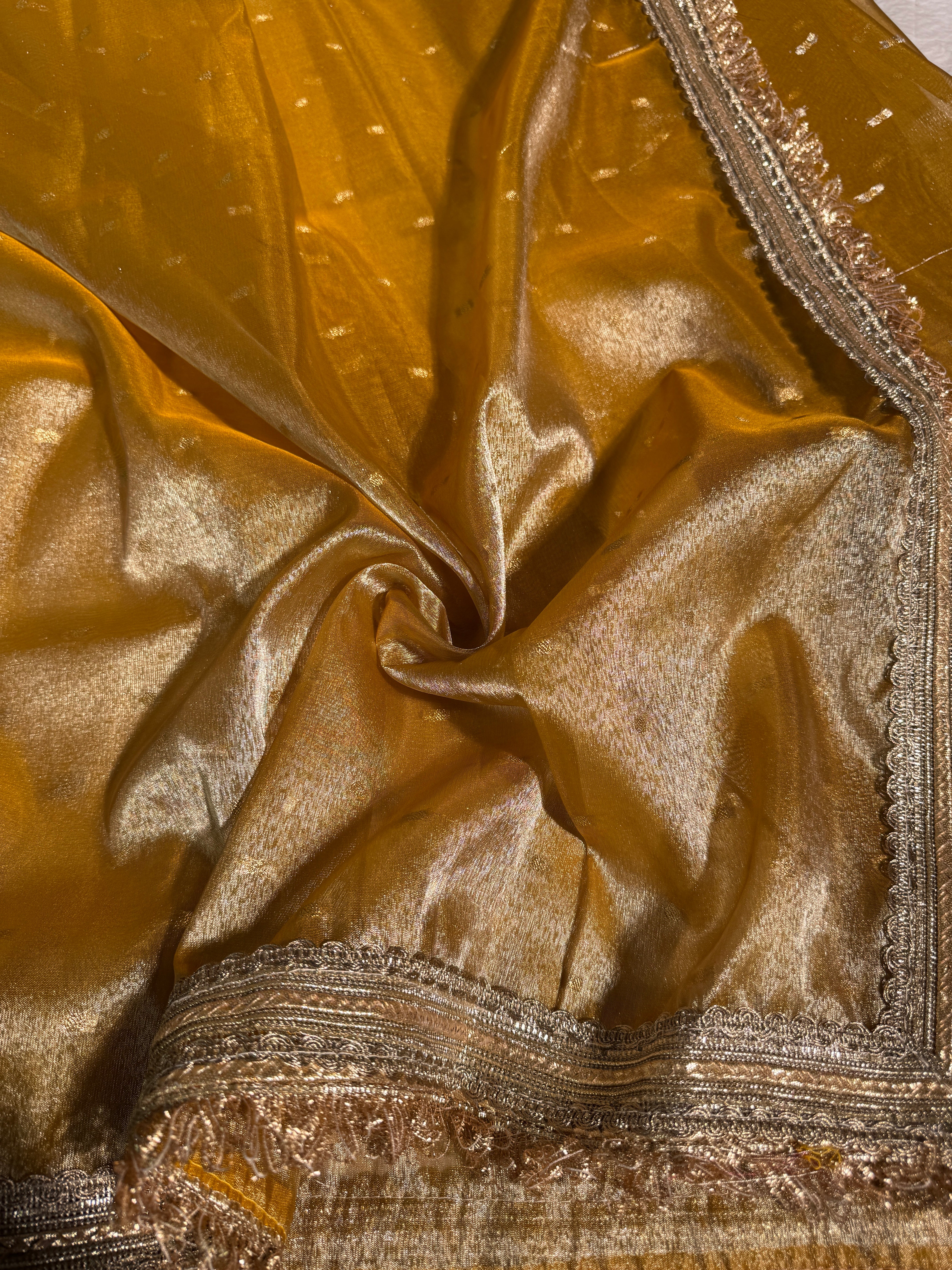 Metallic Yellow Premium Tissue Silk Lace Attached Banarasi Saree