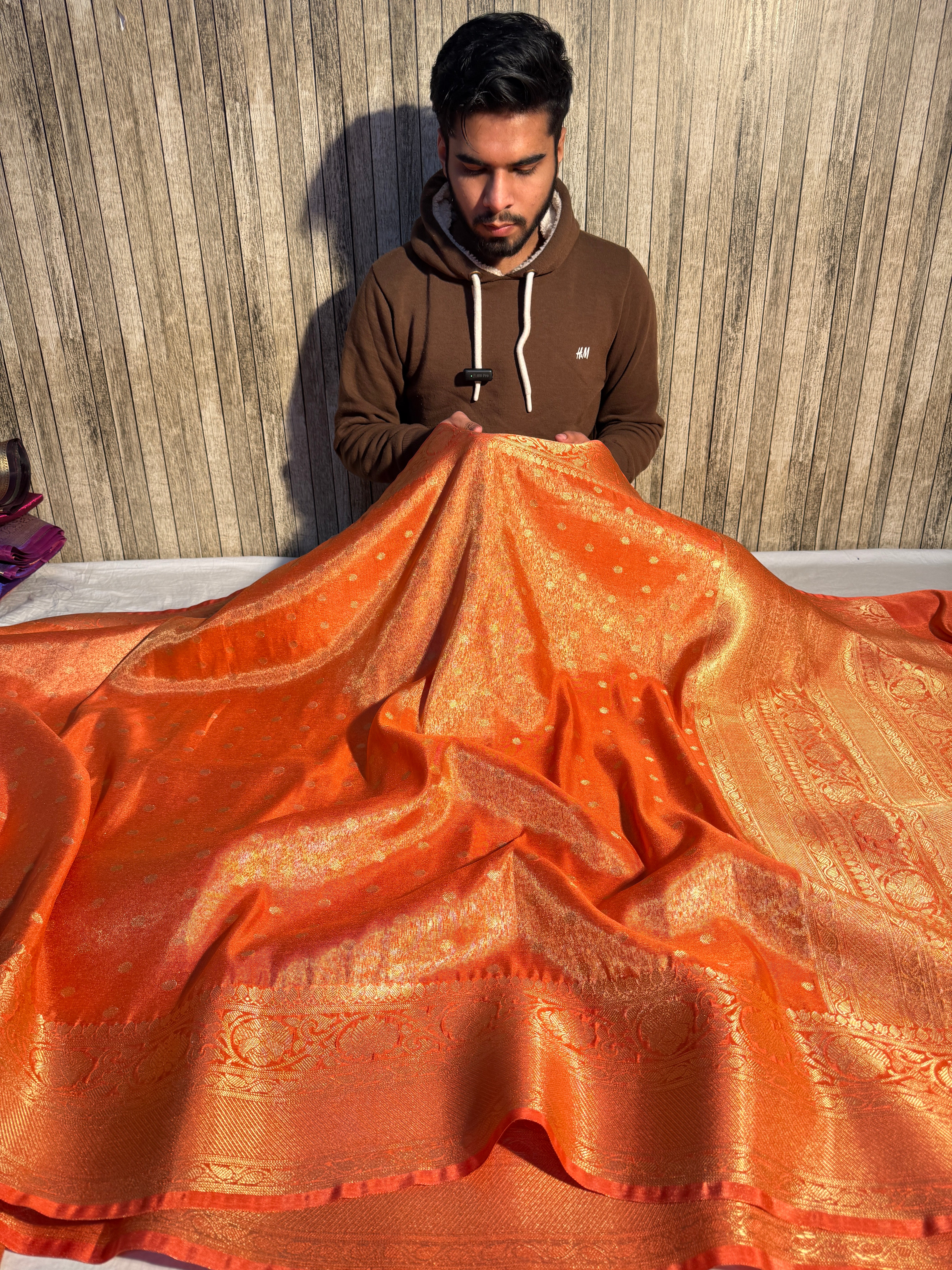 Orange Premium Breathable Tissue Silk Banarasi Saree