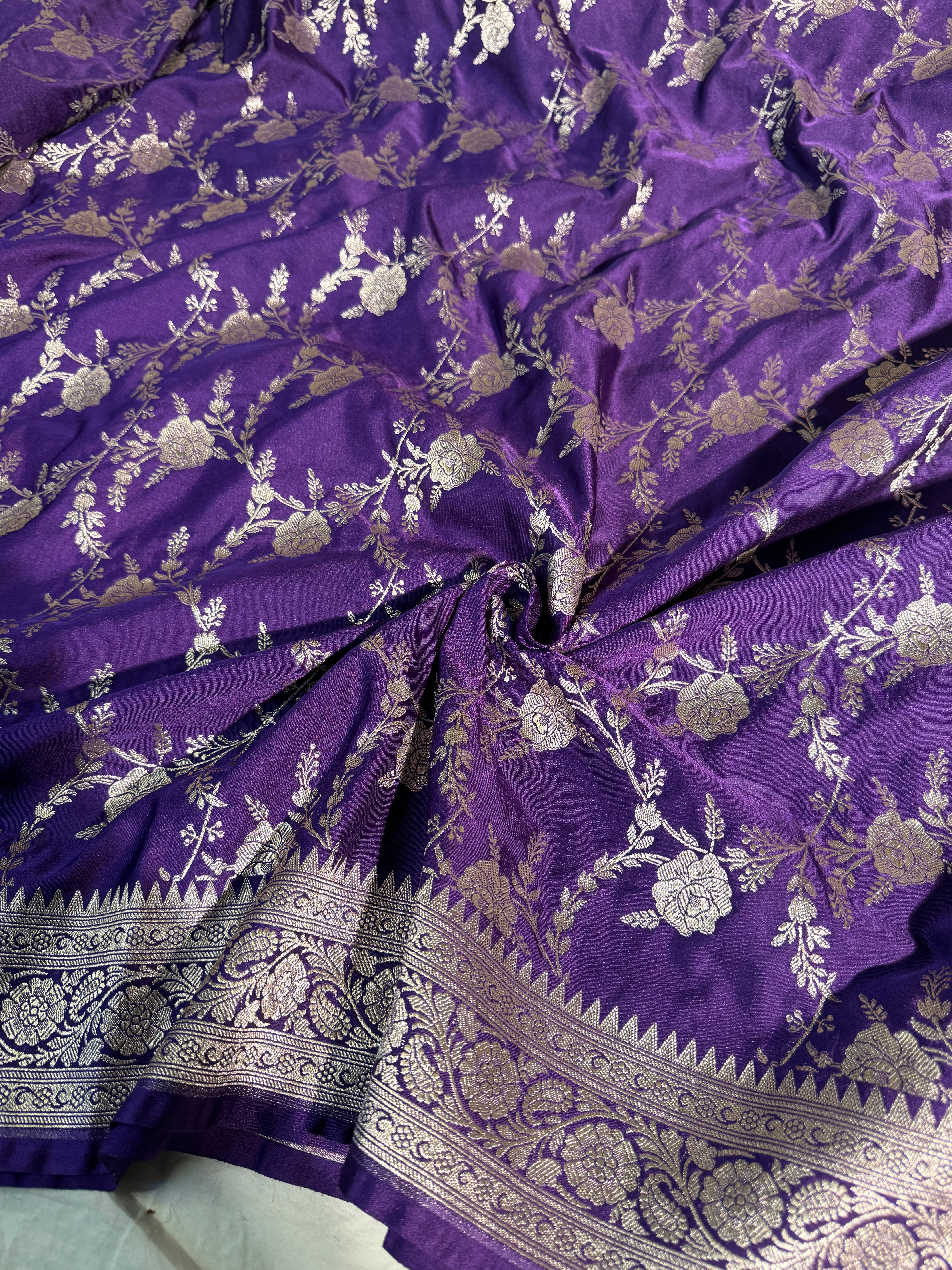 Premium Mashru Katan Silk Banarasi Saree with Floral Weave