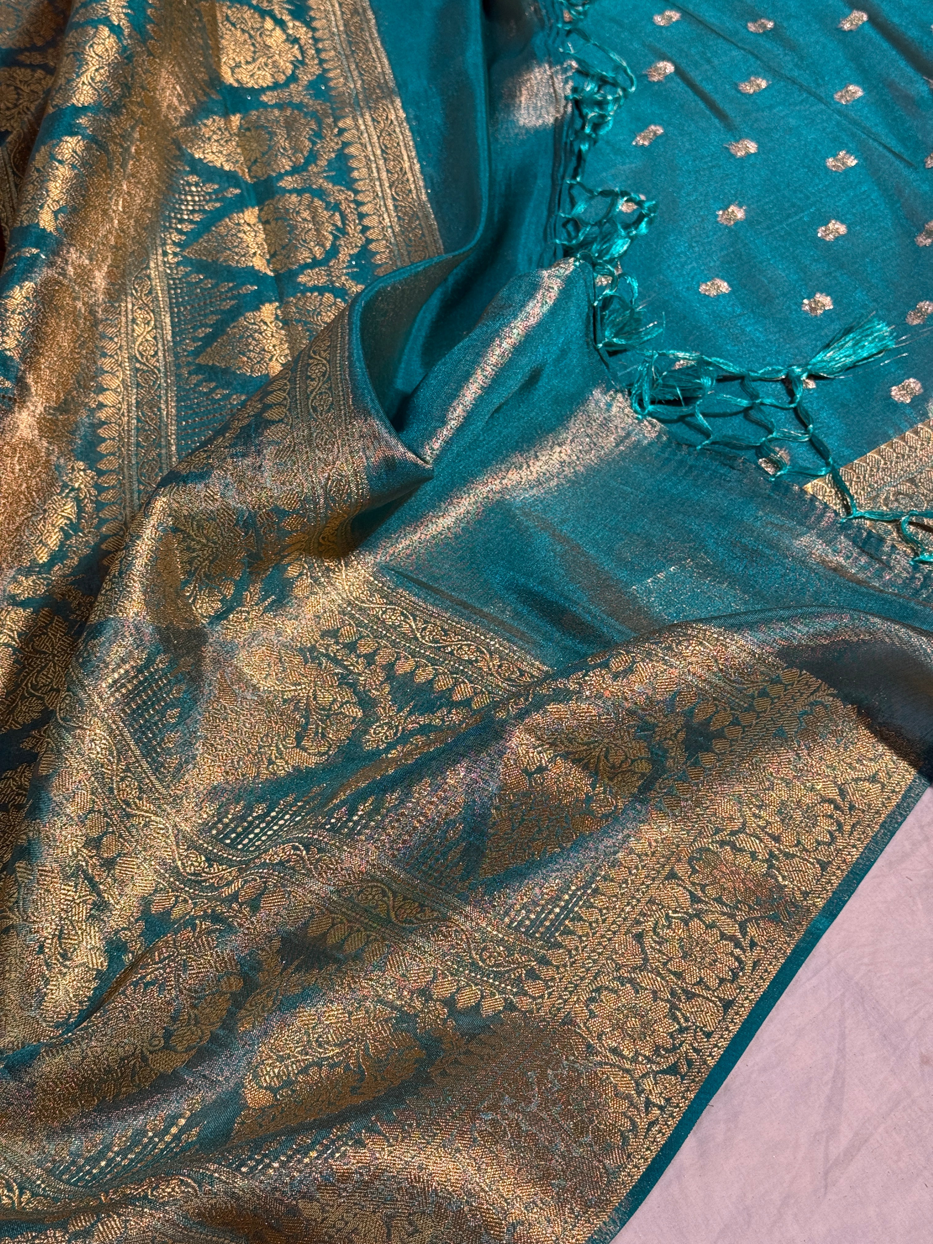 Metallic Seagreen Premium Breathable Tissue Silk Banarasi Saree