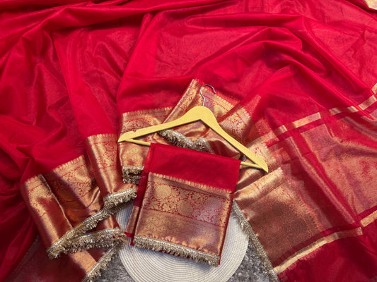 Gorgeous Bridal Banarasi Tissue Silk Saree with Premium Lace Work