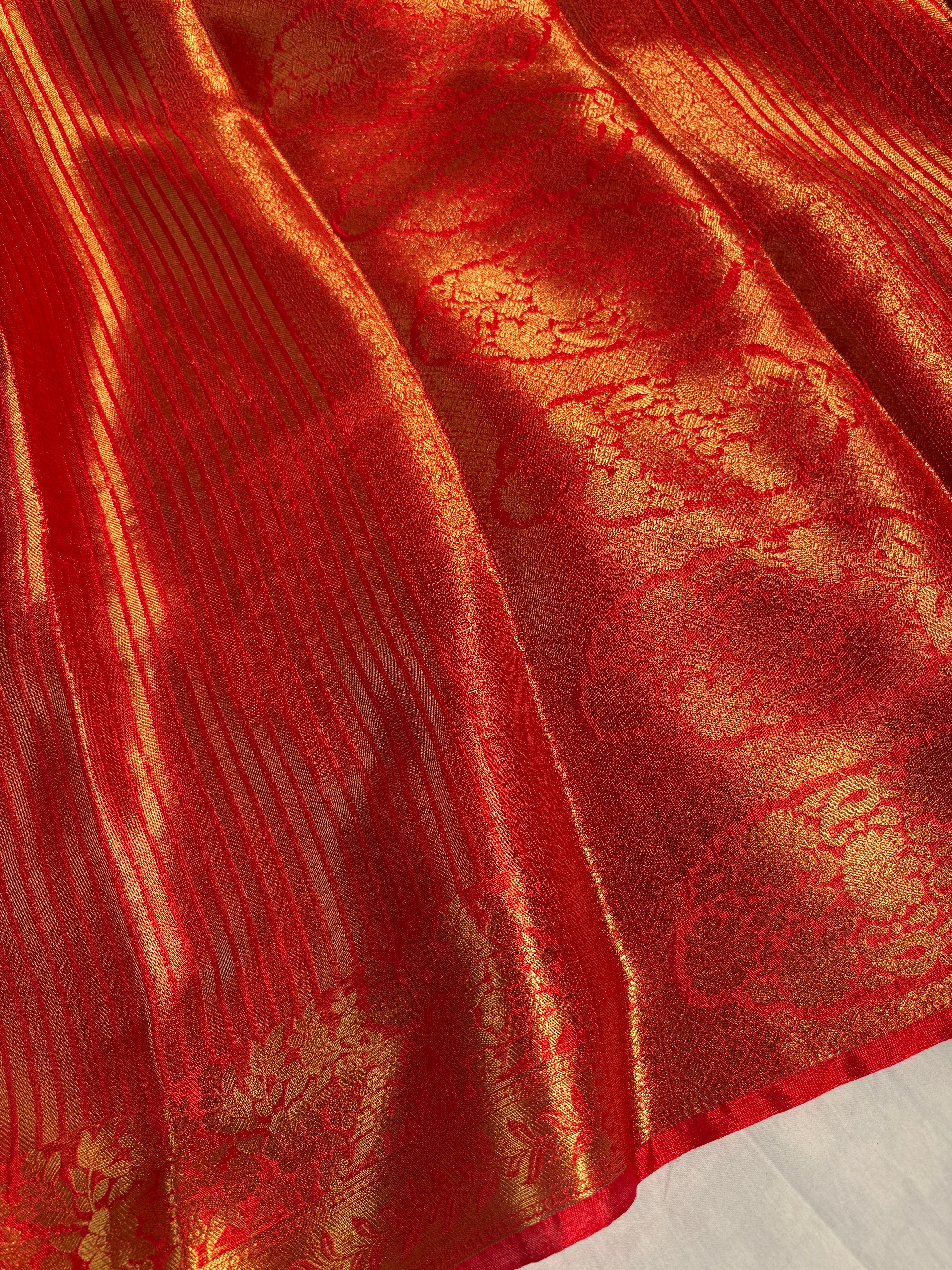 Bridal Red Premium Breathable Kanjeevaram Tissue Silk Banarasi Saree