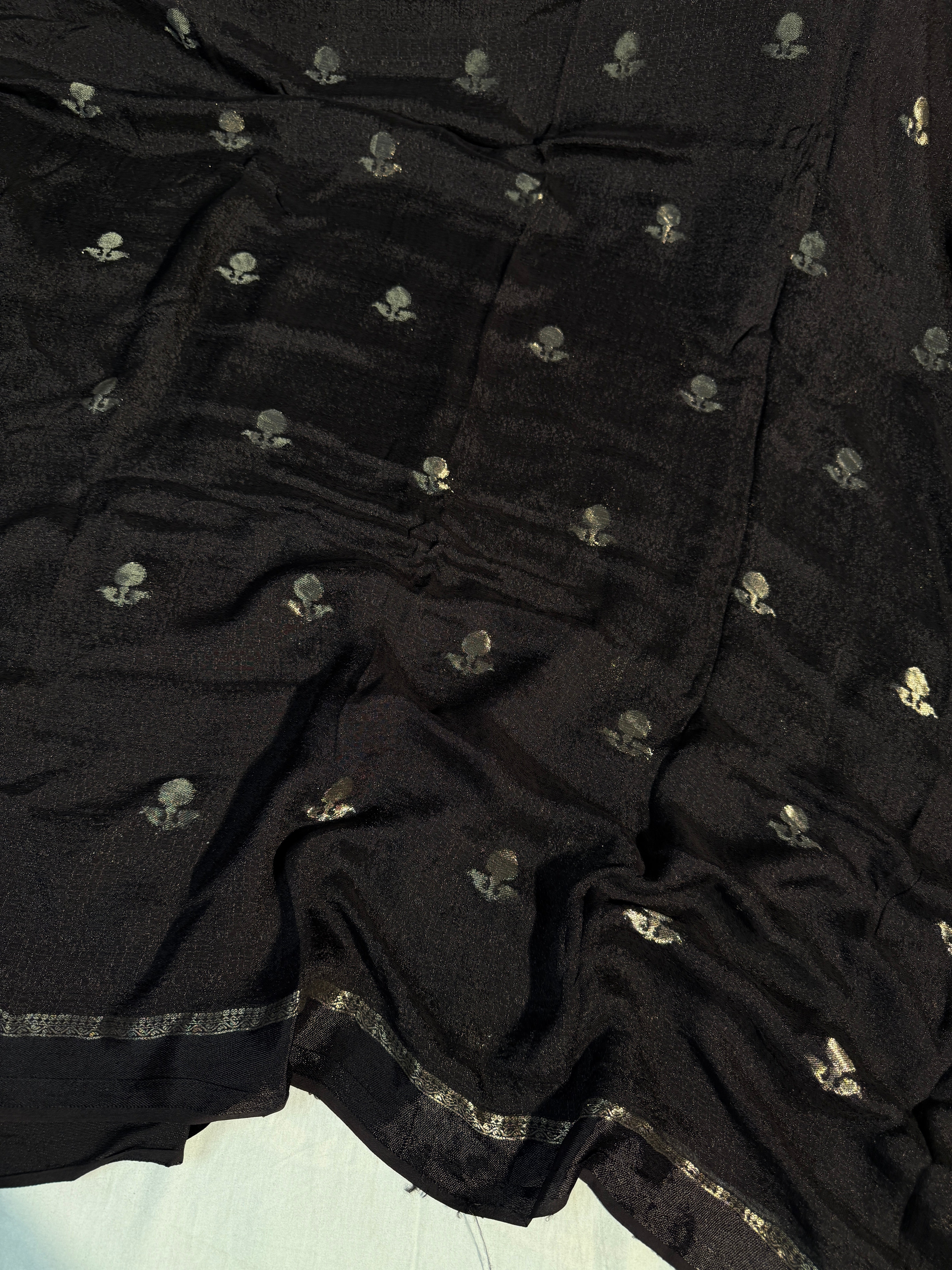 Black Premium Viscose Georgette Silk Zari Buti Banarasi Saree