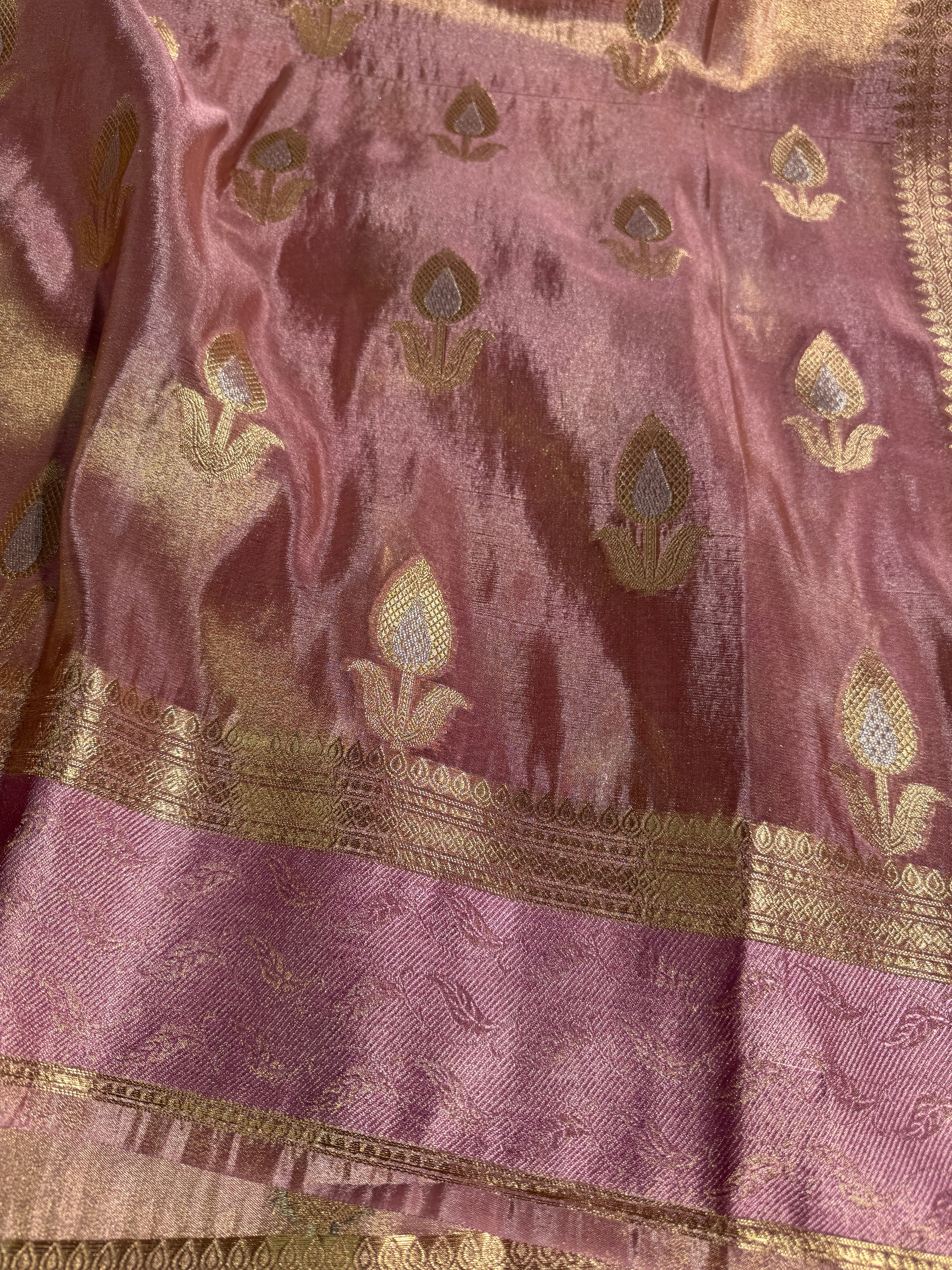 Pastel Pink Premium Breathable Tissue Silk Banarasi Saree