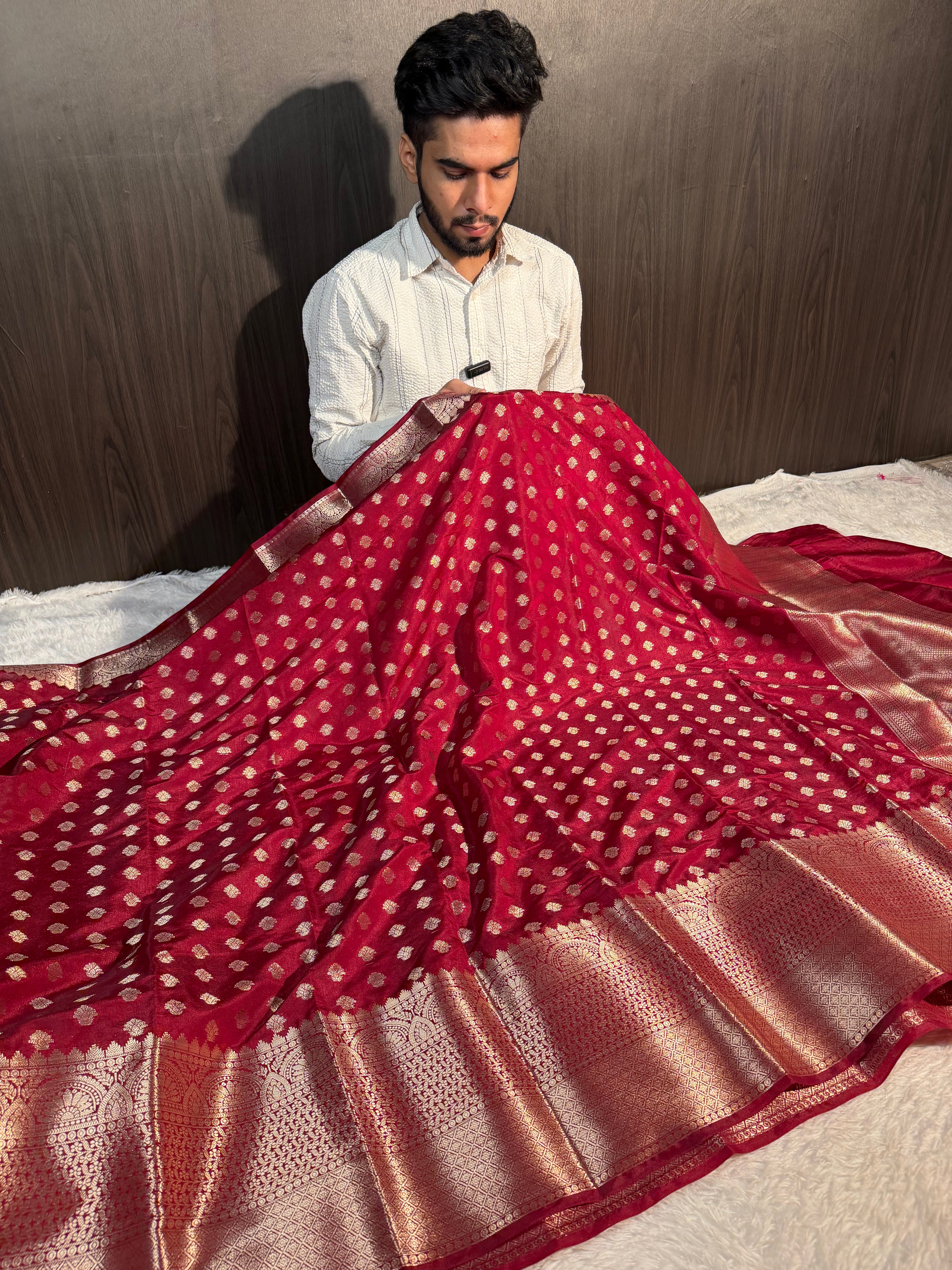 Ready To Wear Maroon Premium Chiniya Silk Banarasi Saree