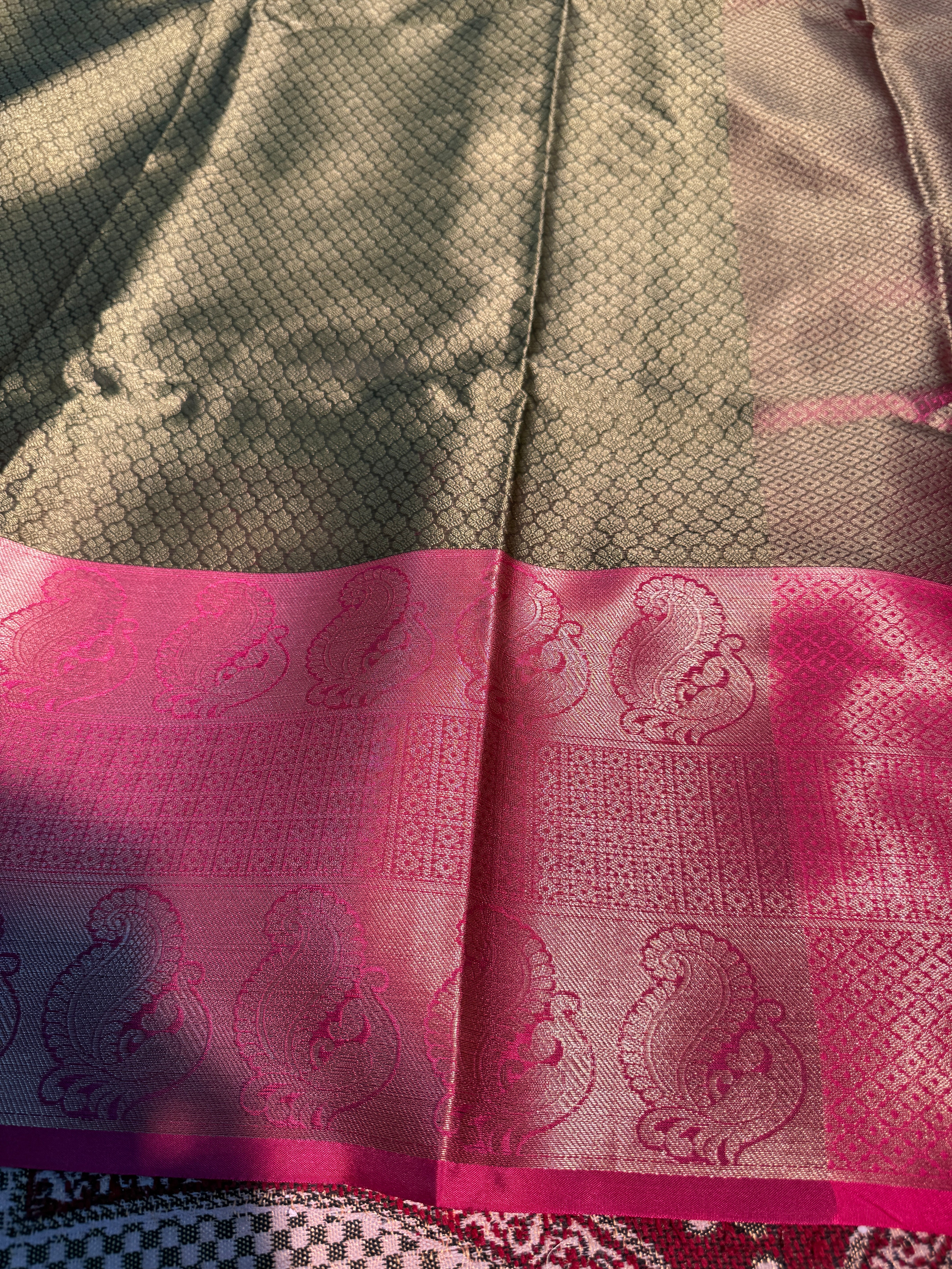 Premium Resham Embossed Kora Muslin Banarasi Saree