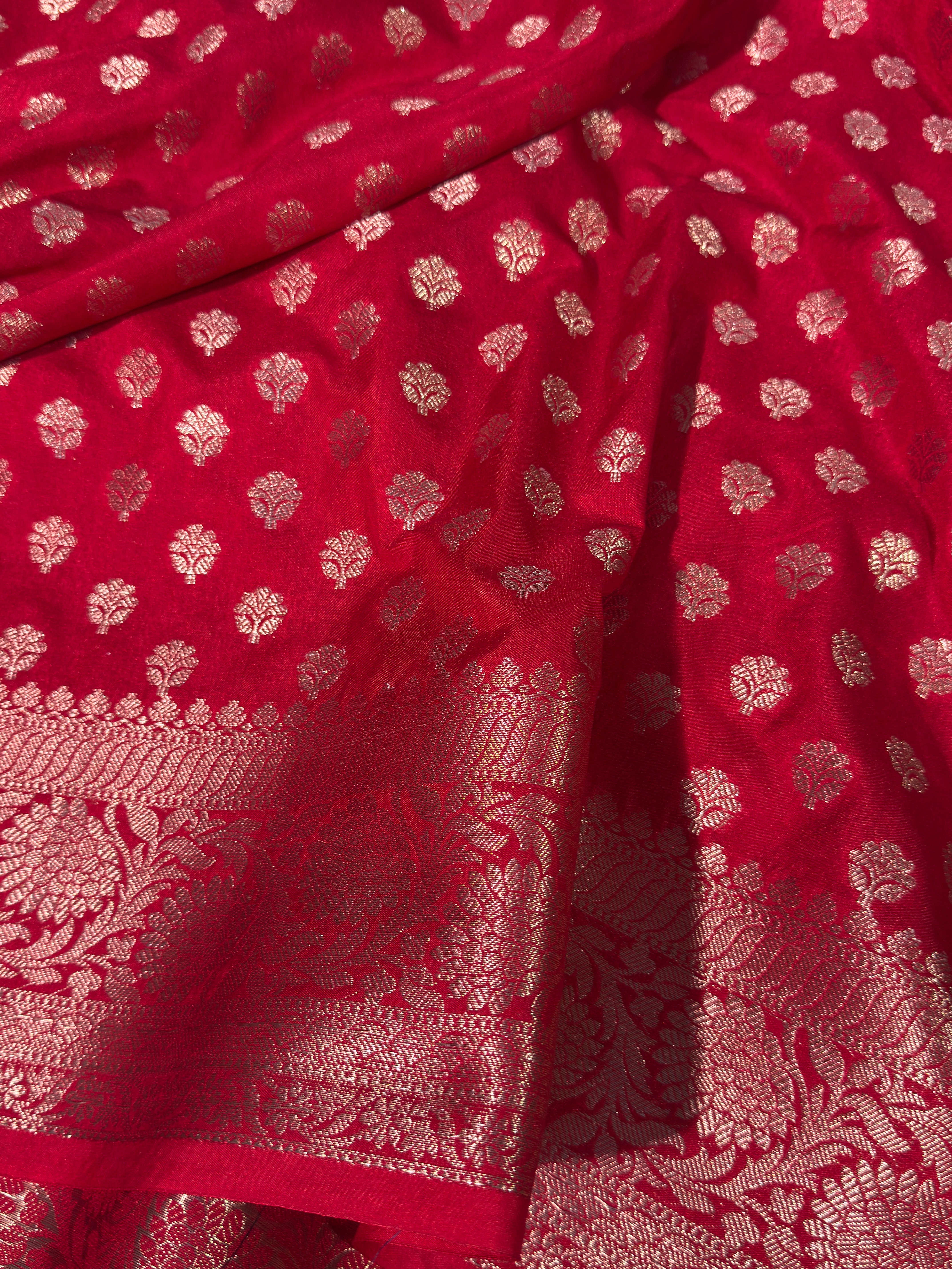 Red Premium Georgette Silk Banarasi with Zari Buti Weave