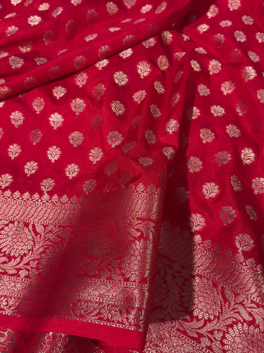 Red Premium Georgette Silk Banarasi with Zari Buti Weave