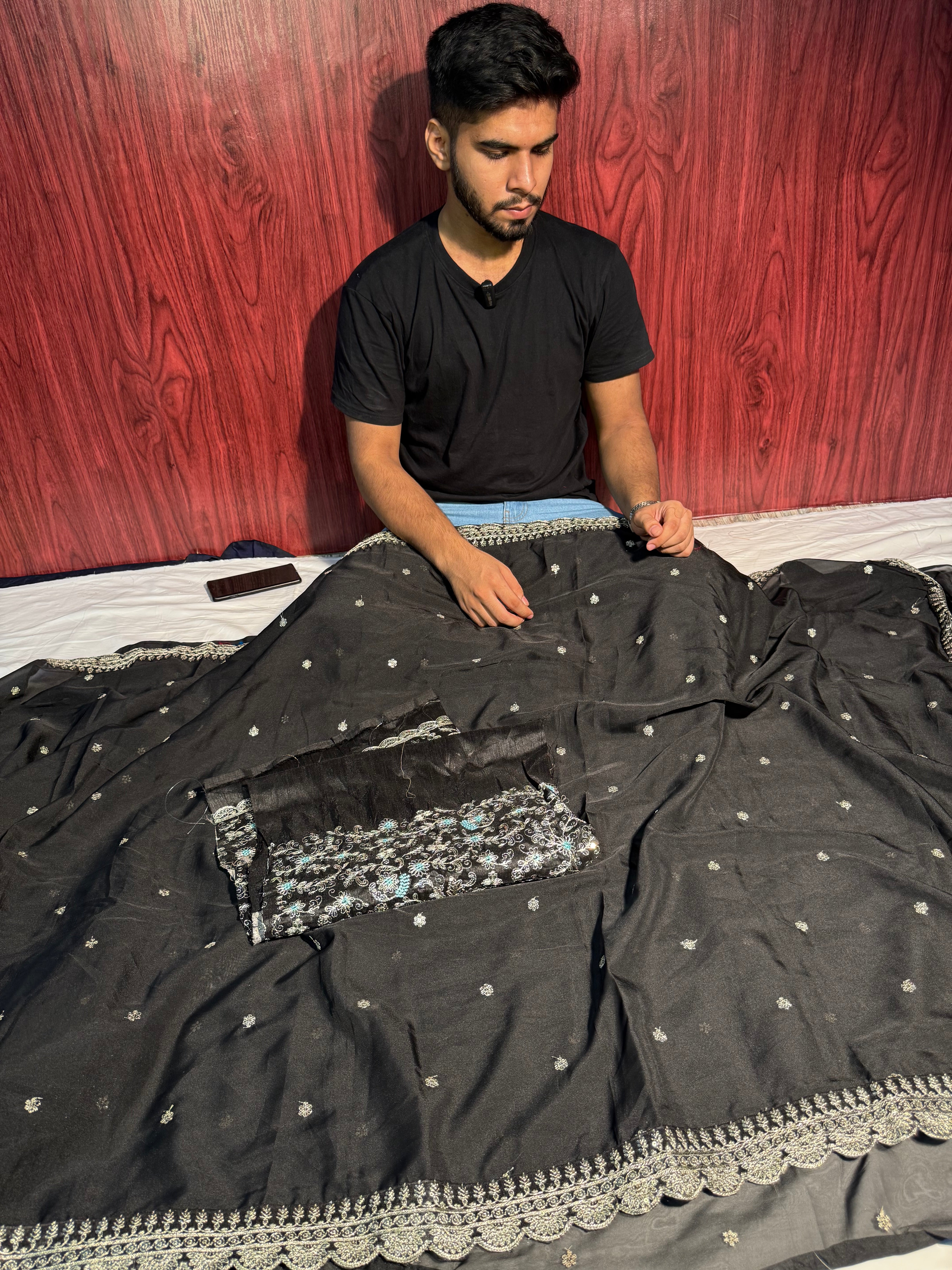 Black Shimmery Tissue Designer Saree with Sequence Work