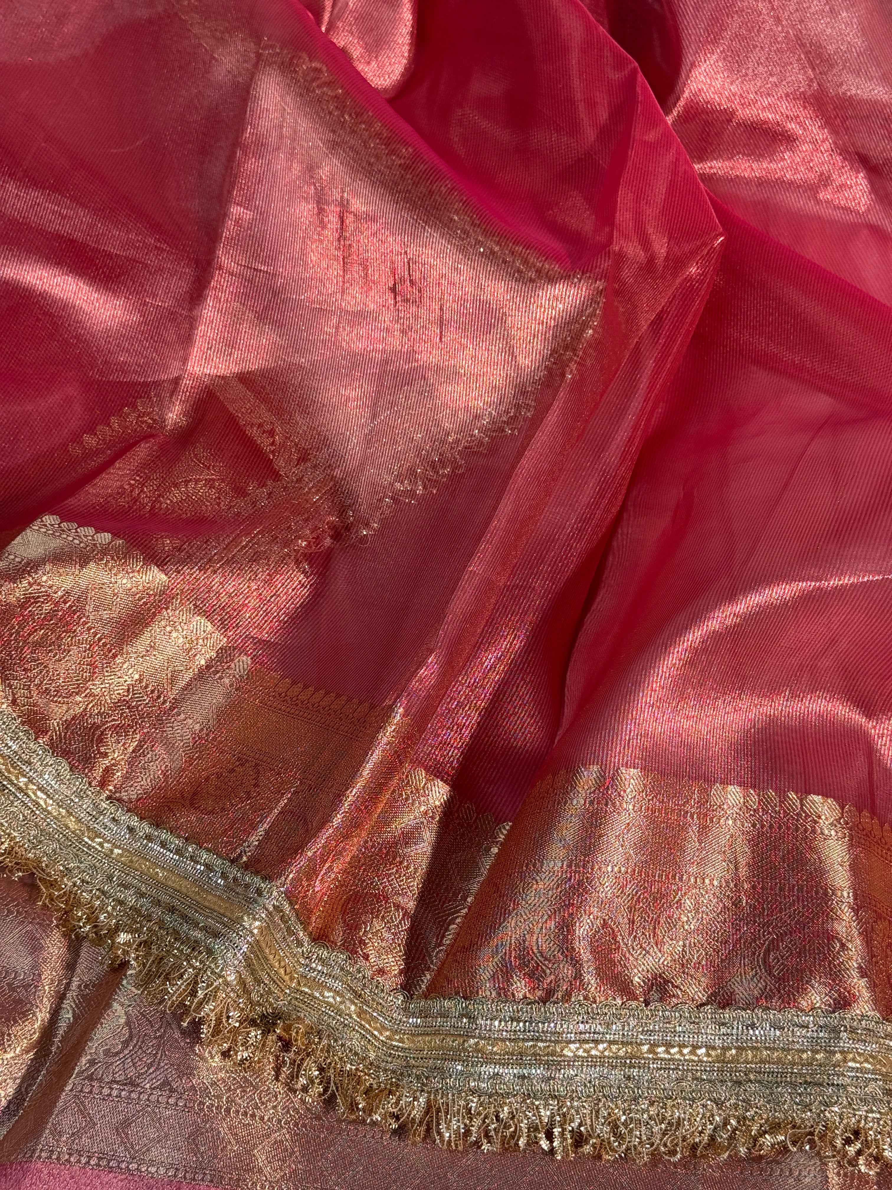 Mauve Pink Tissue Silk Banarasi Saree with Premium Lace Work