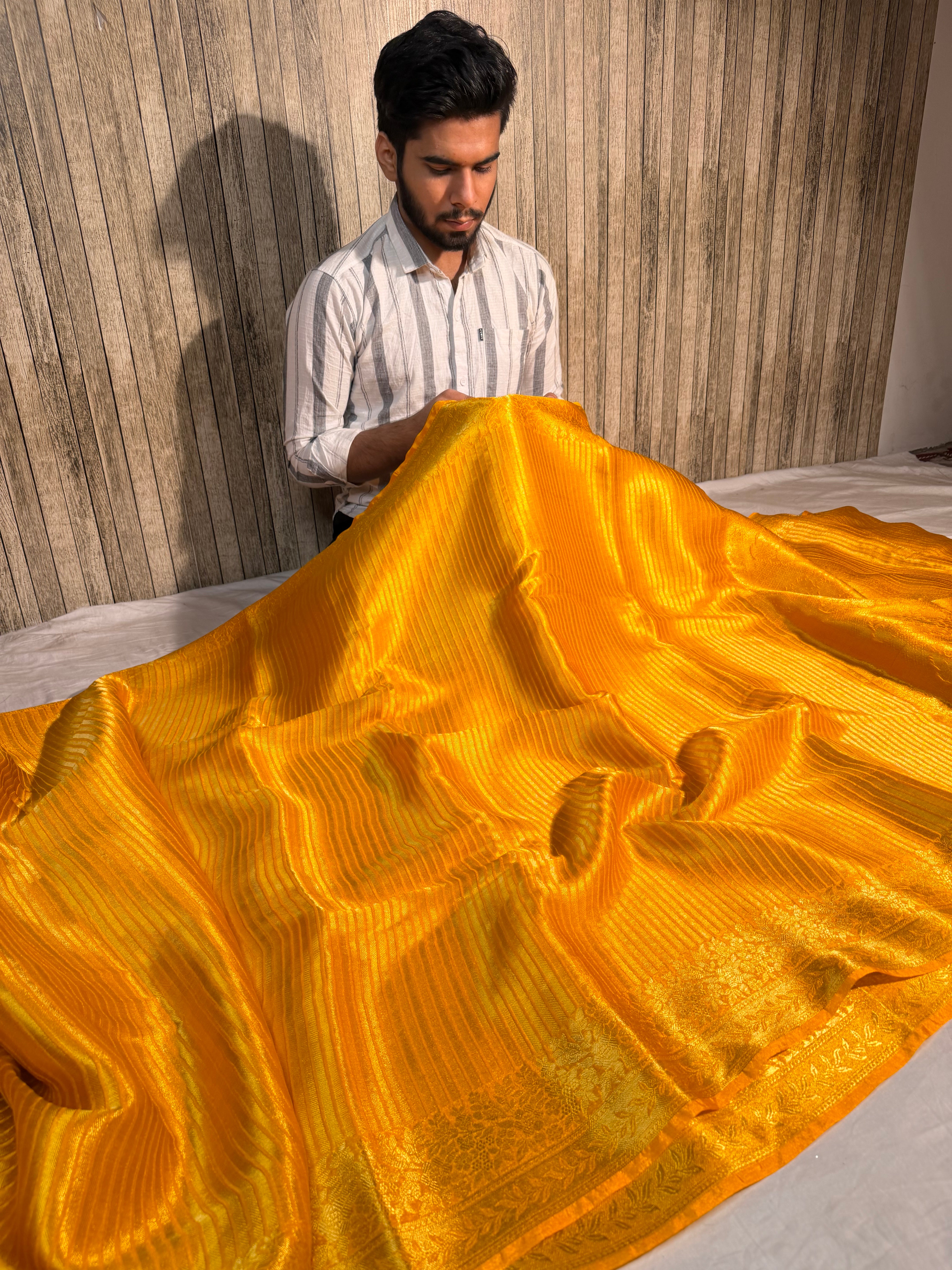 Gold Yellow Premium Breathable Kanjeevaram Tissue Silk Banarasi Saree