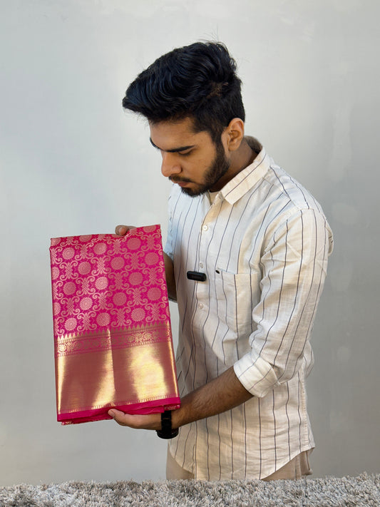 Rani Pink Bridal Kanjeevaram Tissue Banarasi Saree