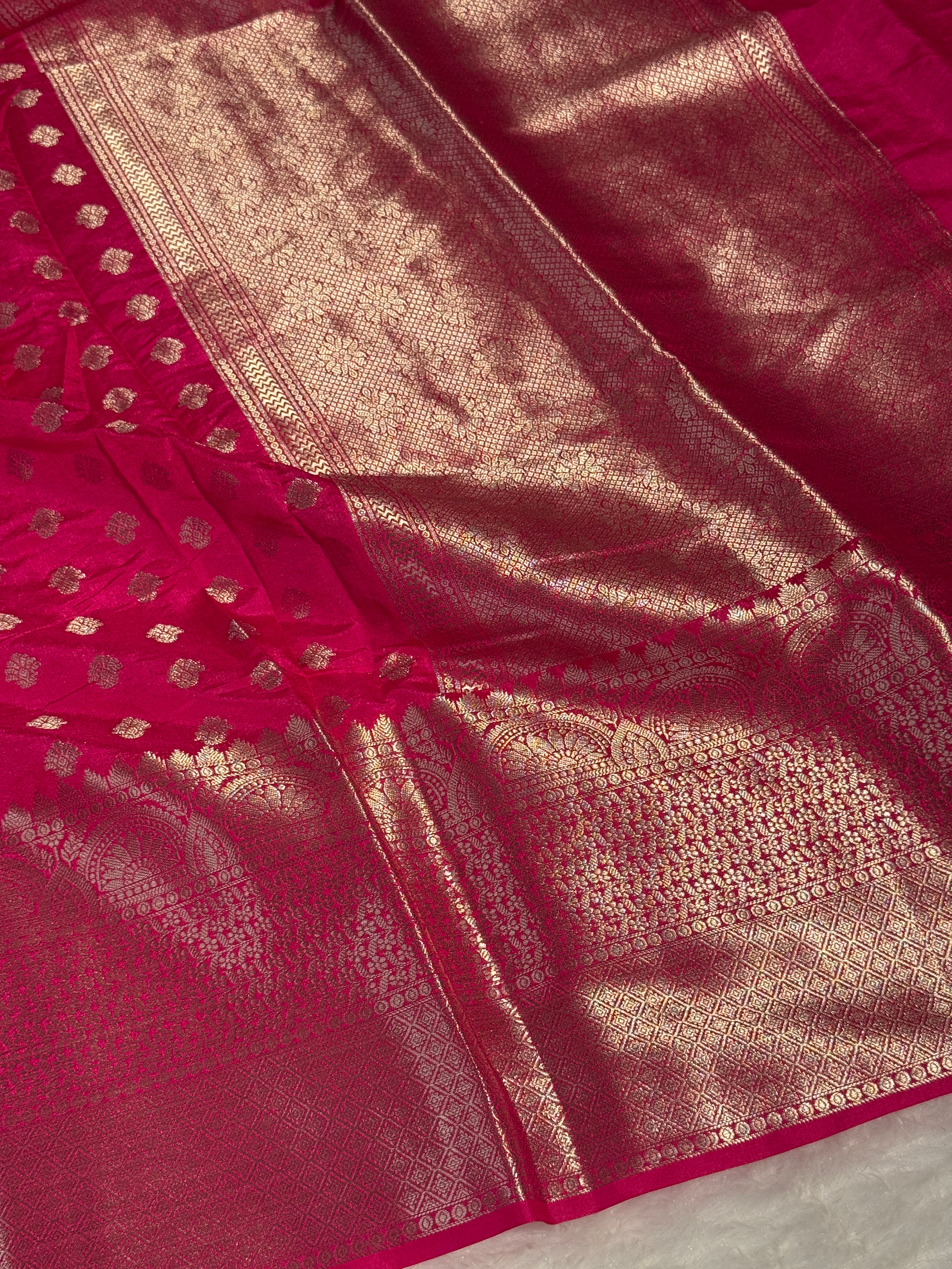 Ready To Wear Rani Pink Premium Chiniya Silk Banarasi Saree