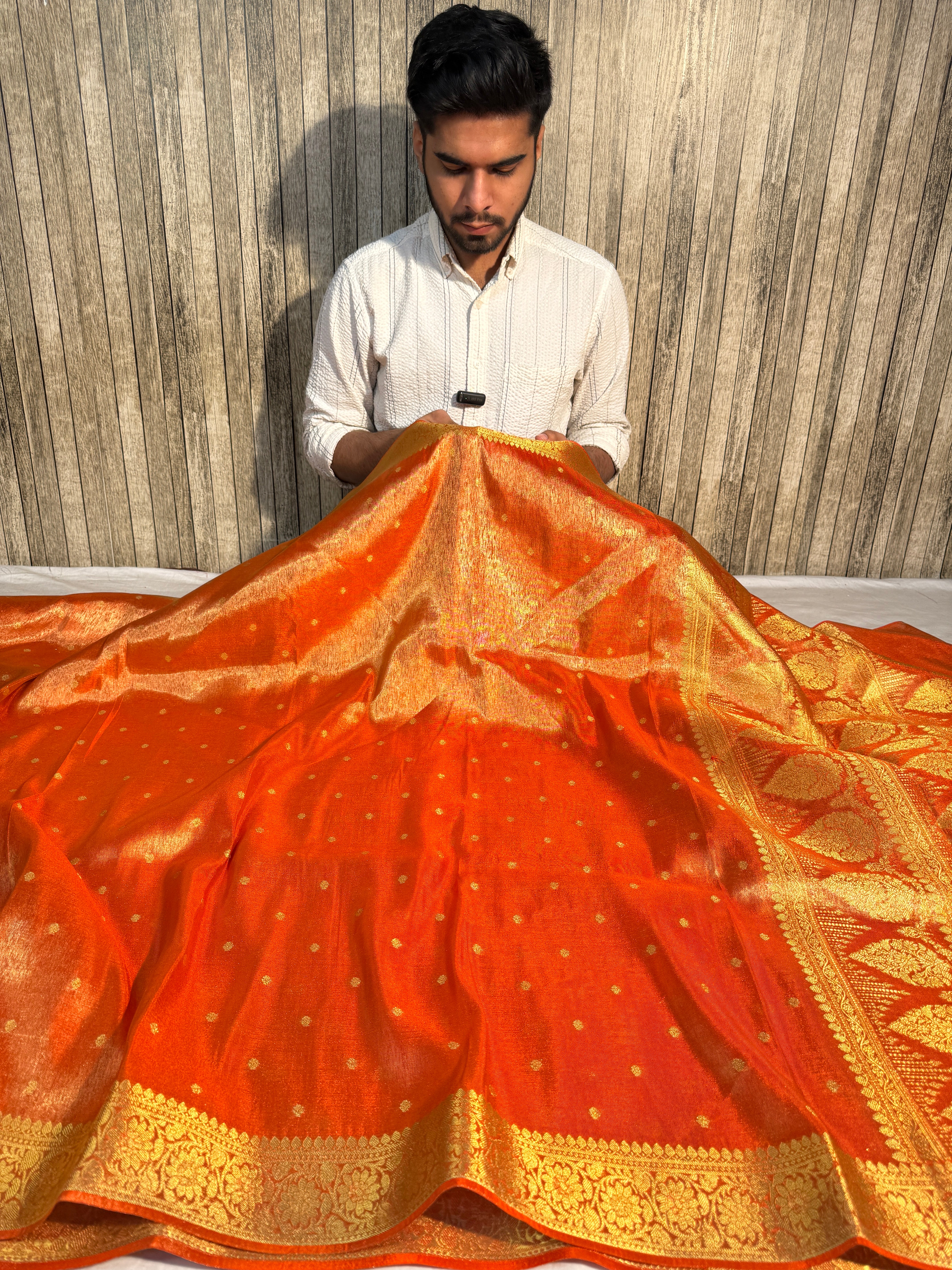 Orange Premium Breathable Tissue Silk Banarasi Saree with Rich Pallu