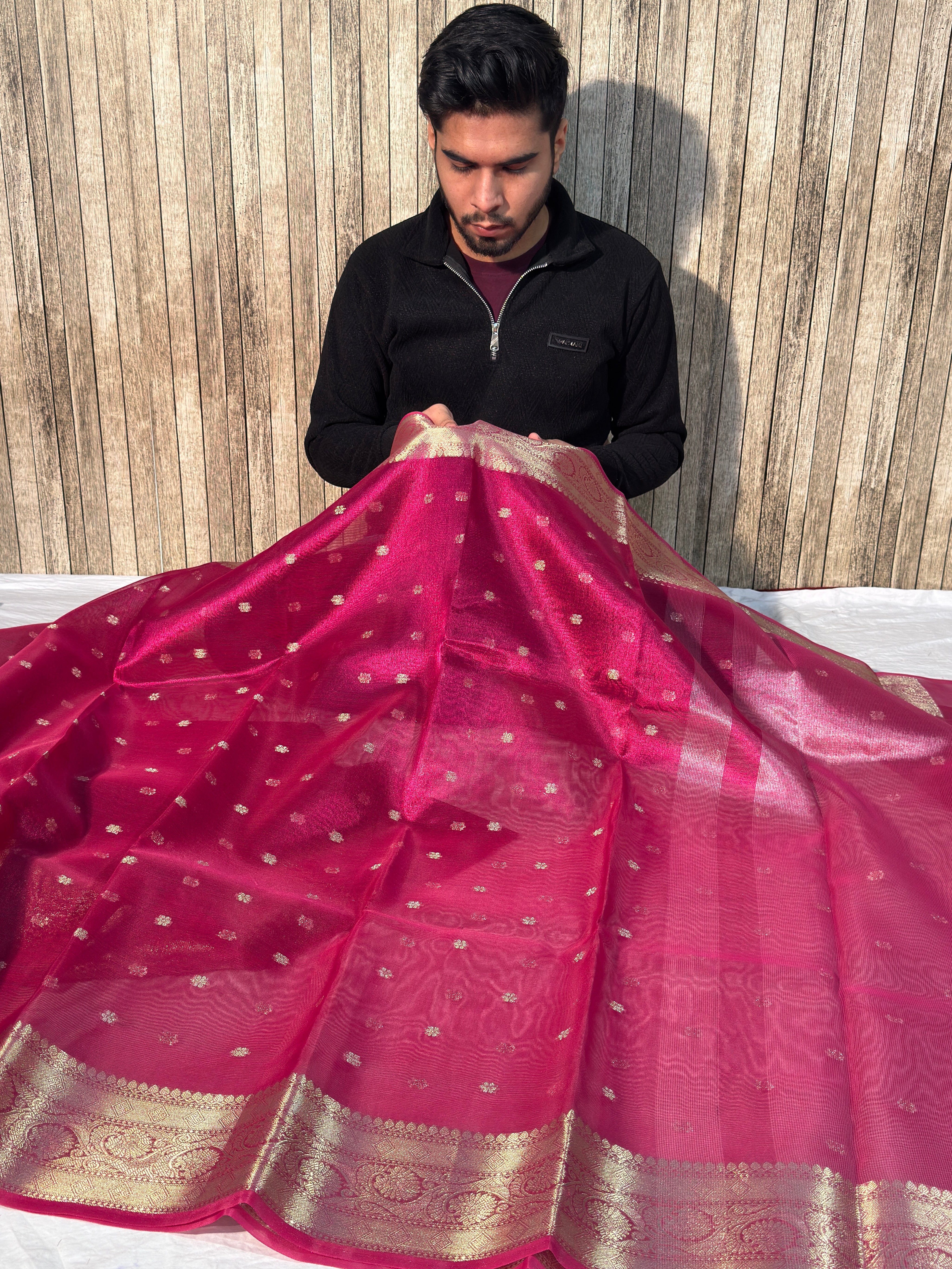 Rani Pink Premium Tissue Silk Banarasi Saree