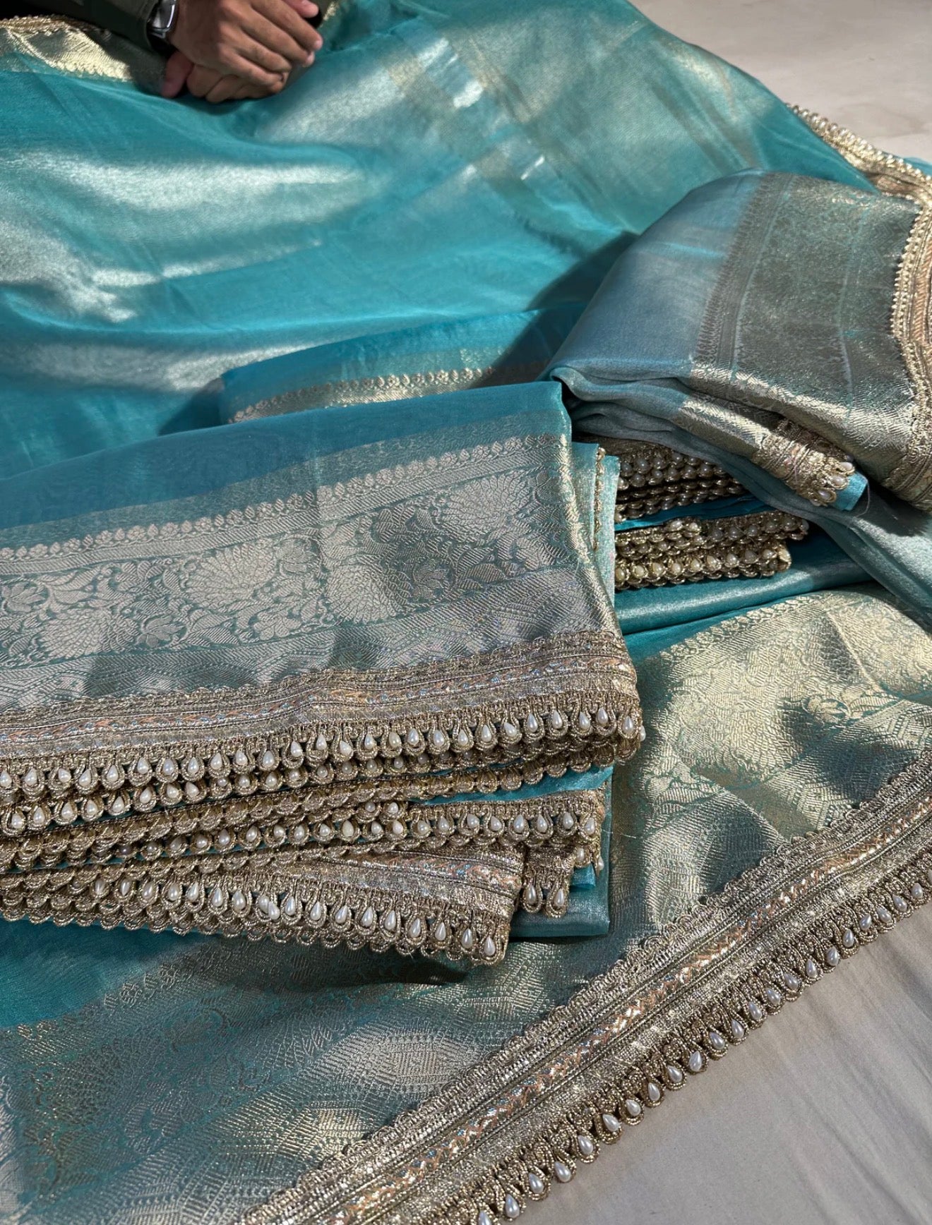 Janhvi Kapoor Inspired Seagreen Tissue Silk Banarasi Saree