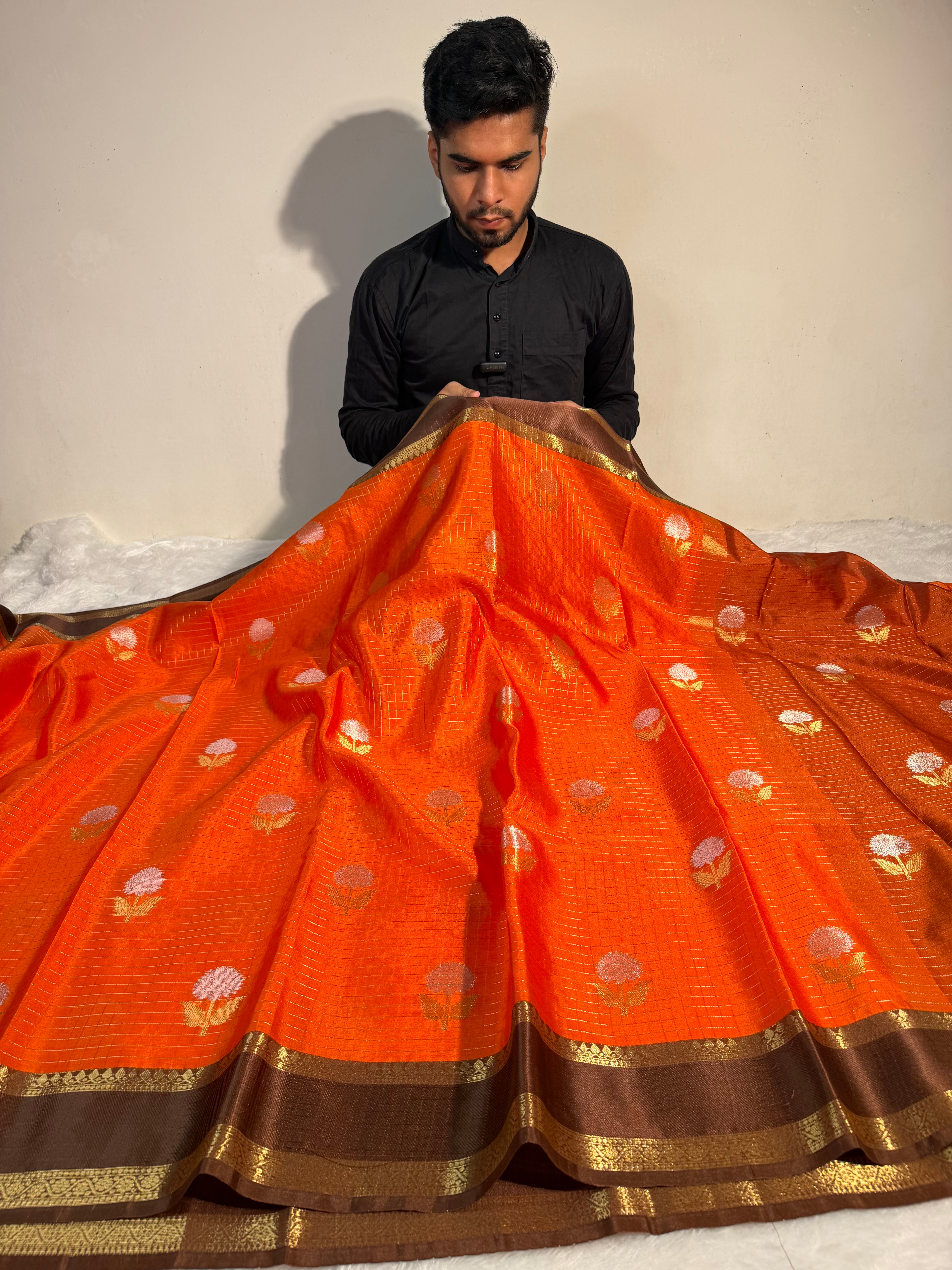 Orange Brown Premium Soft Chiniya Silk Banarasi Saree