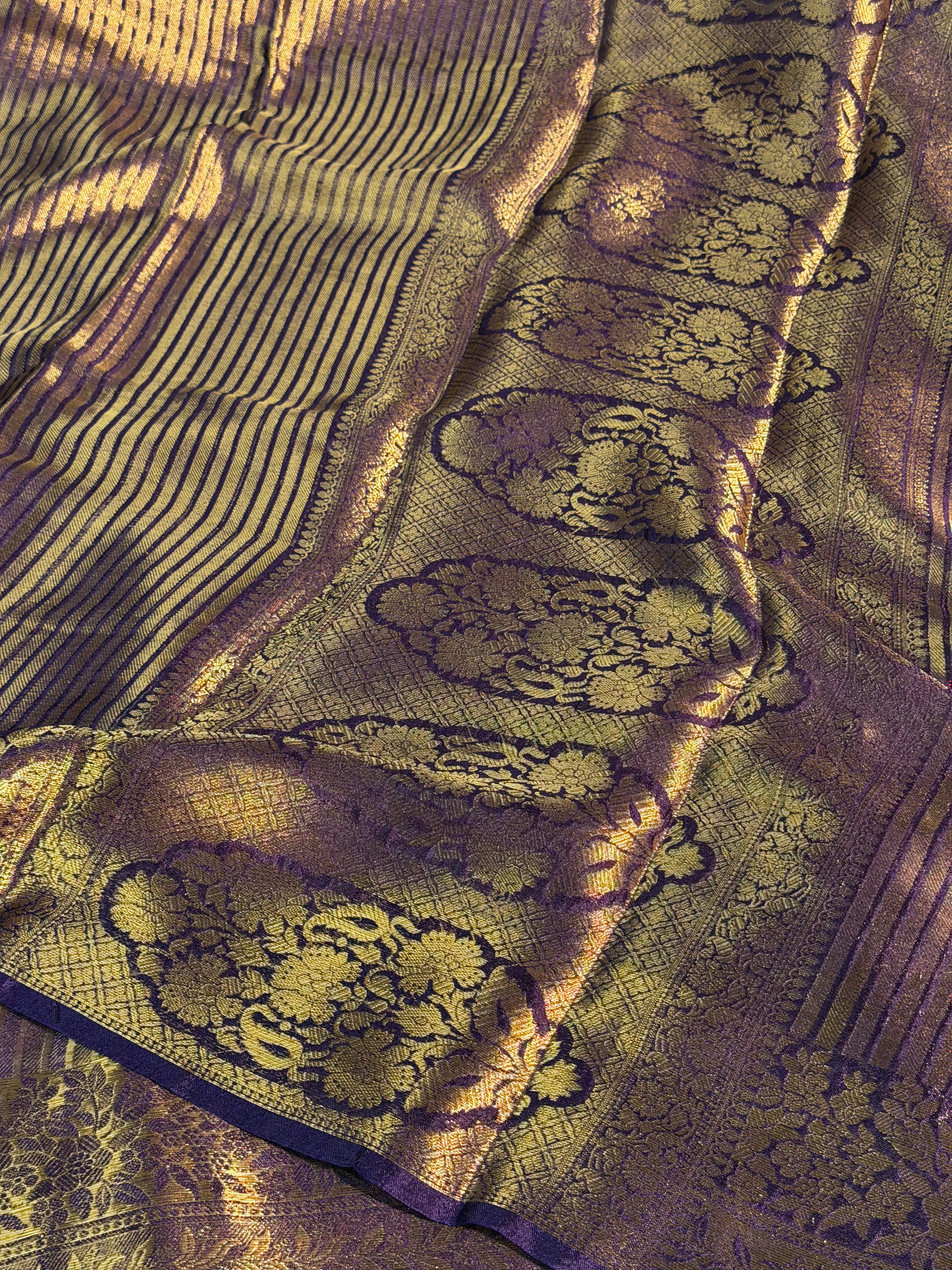 Navy Blue Premium Breathable Kanjeevaram Tissue Silk Banarasi Saree