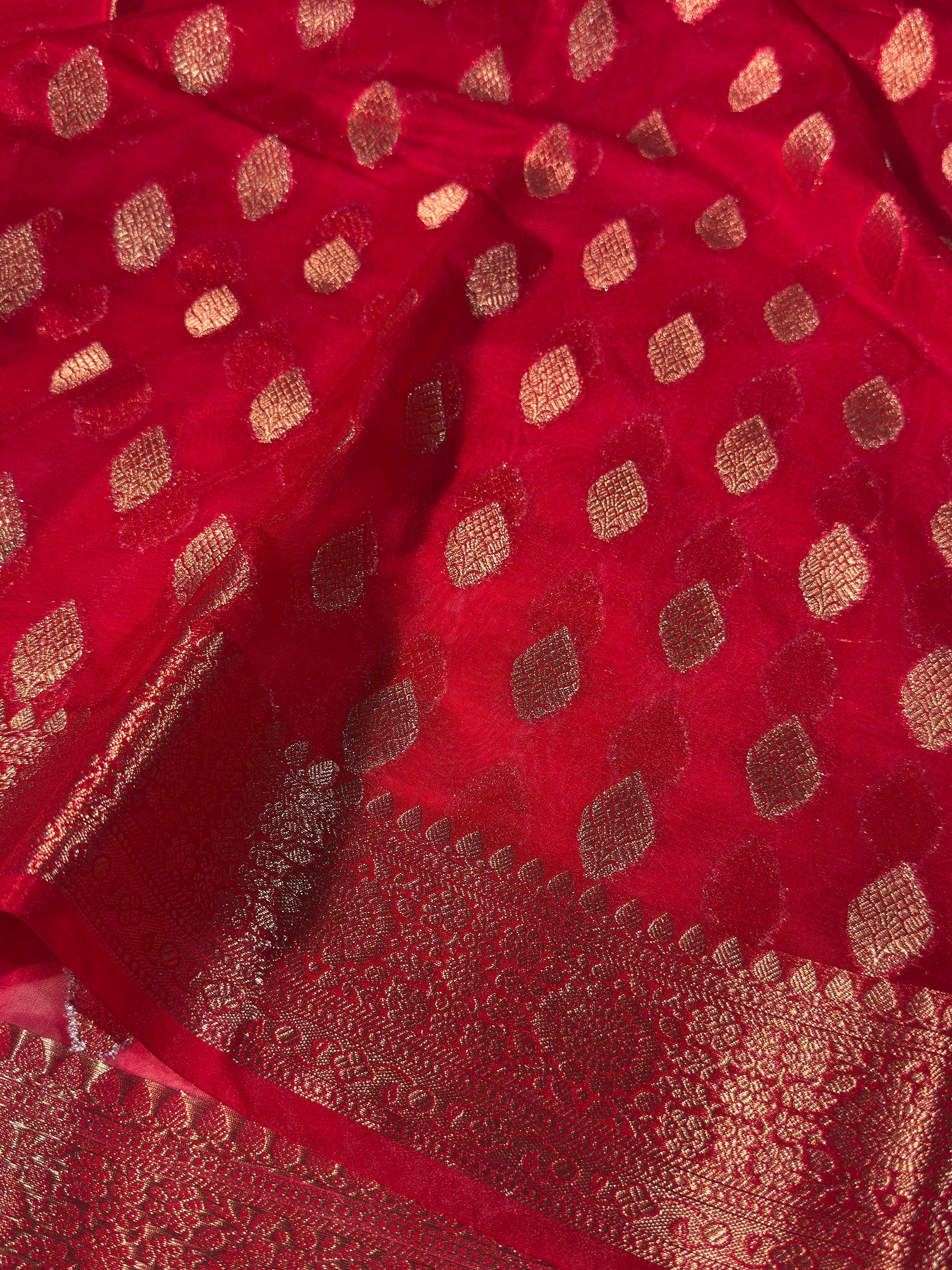 Bright Red Premium Georgette Silk Banarasi Saree