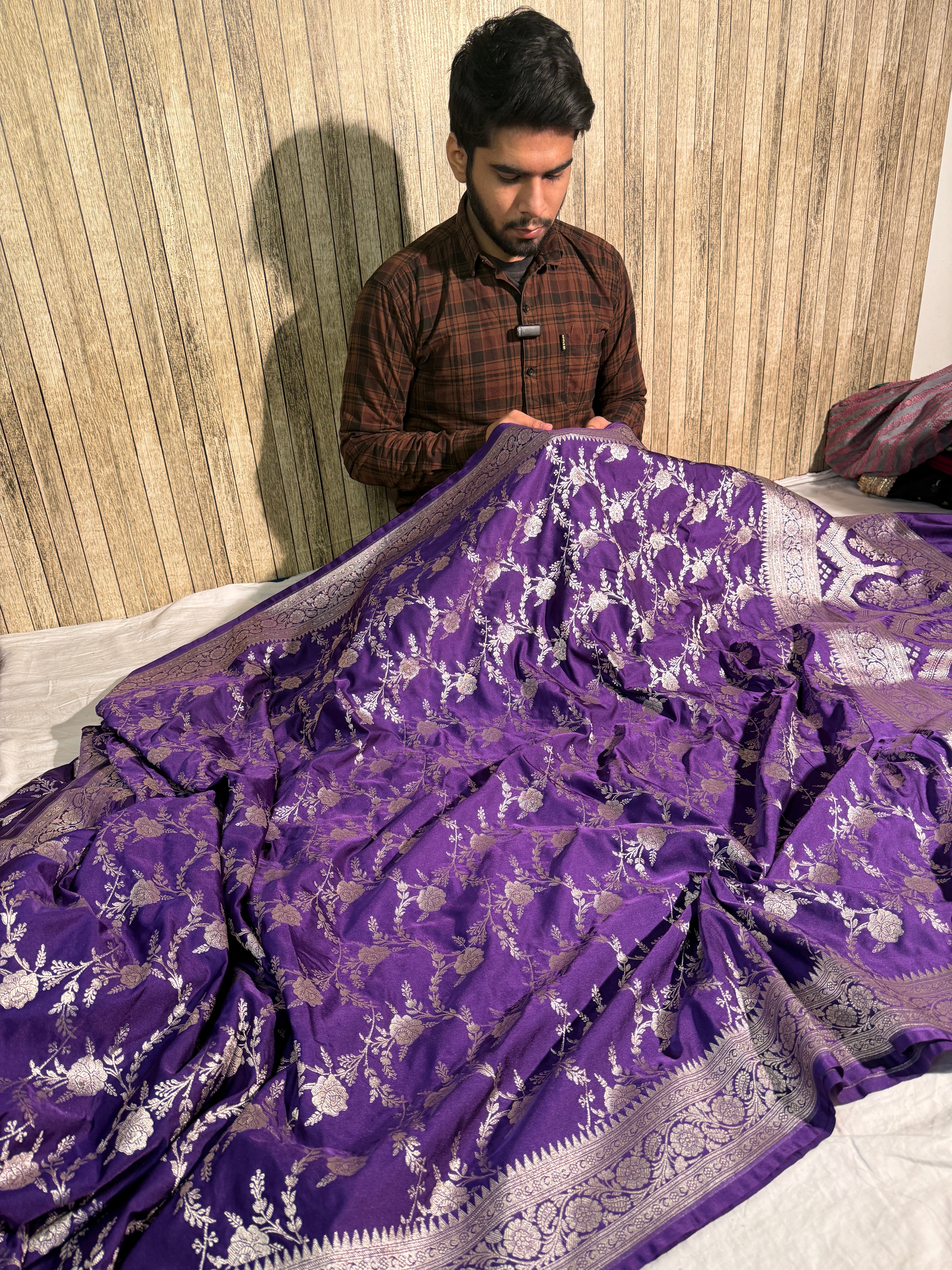 Premium Mashru Katan Silk Banarasi Saree with Floral Weave