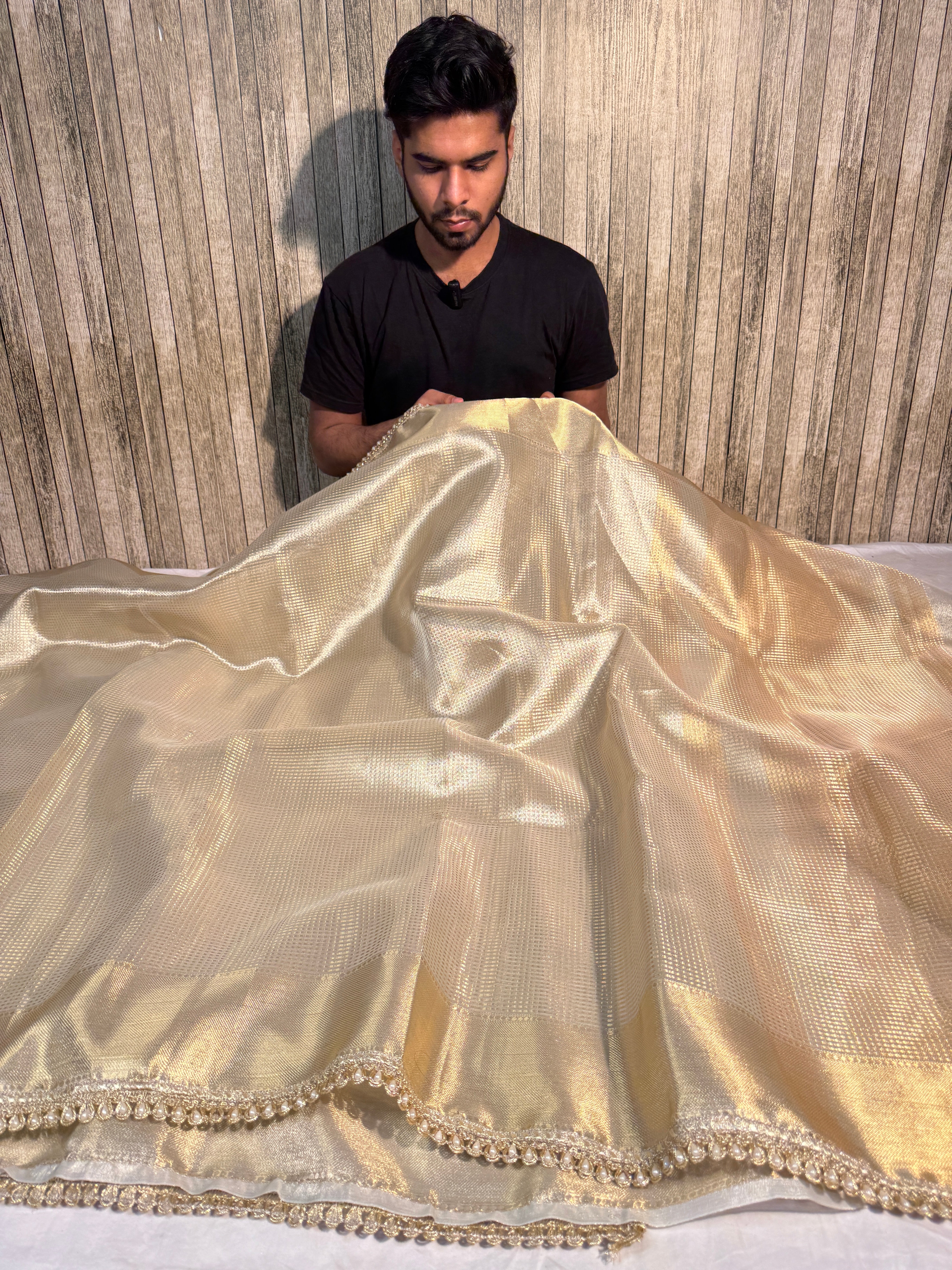 Ready To Wear Nayanthara Mam Inspired Kanjeevaram Tissue Saree with Moti Lace