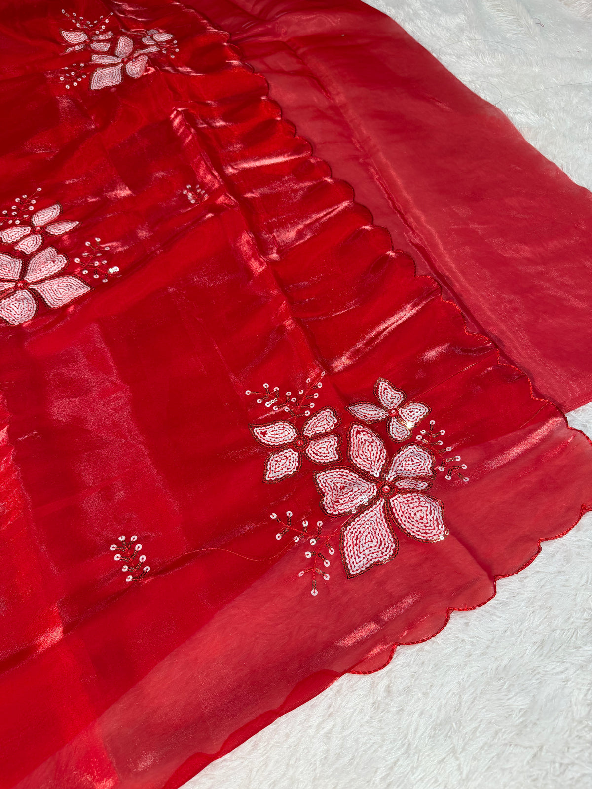 Celebrity Inspired Bridal Red Premium Shimmery Tissue Silk Designer Saree