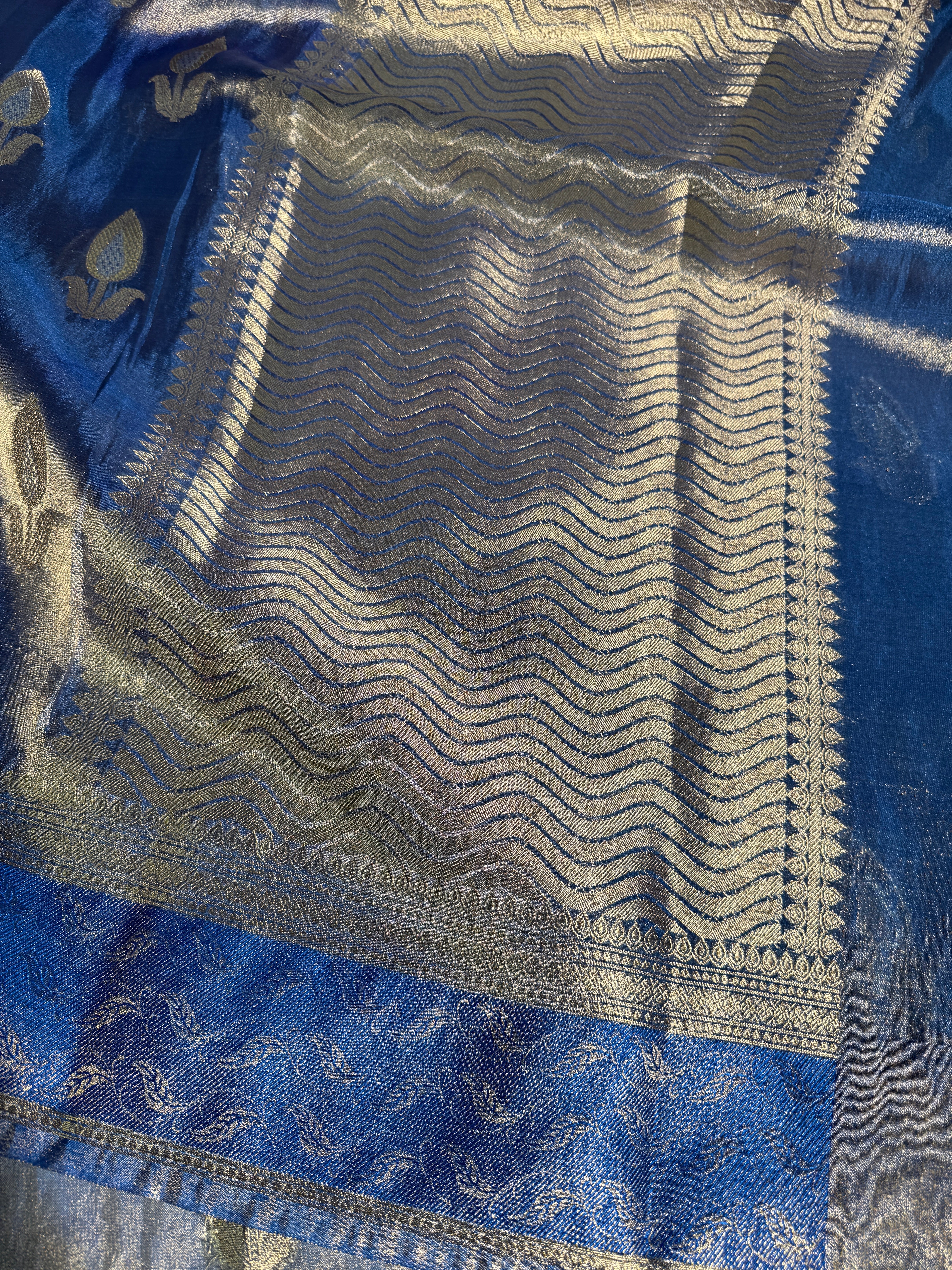 Royal Blue Premium Breathable Tissue Silk Banarasi Saree