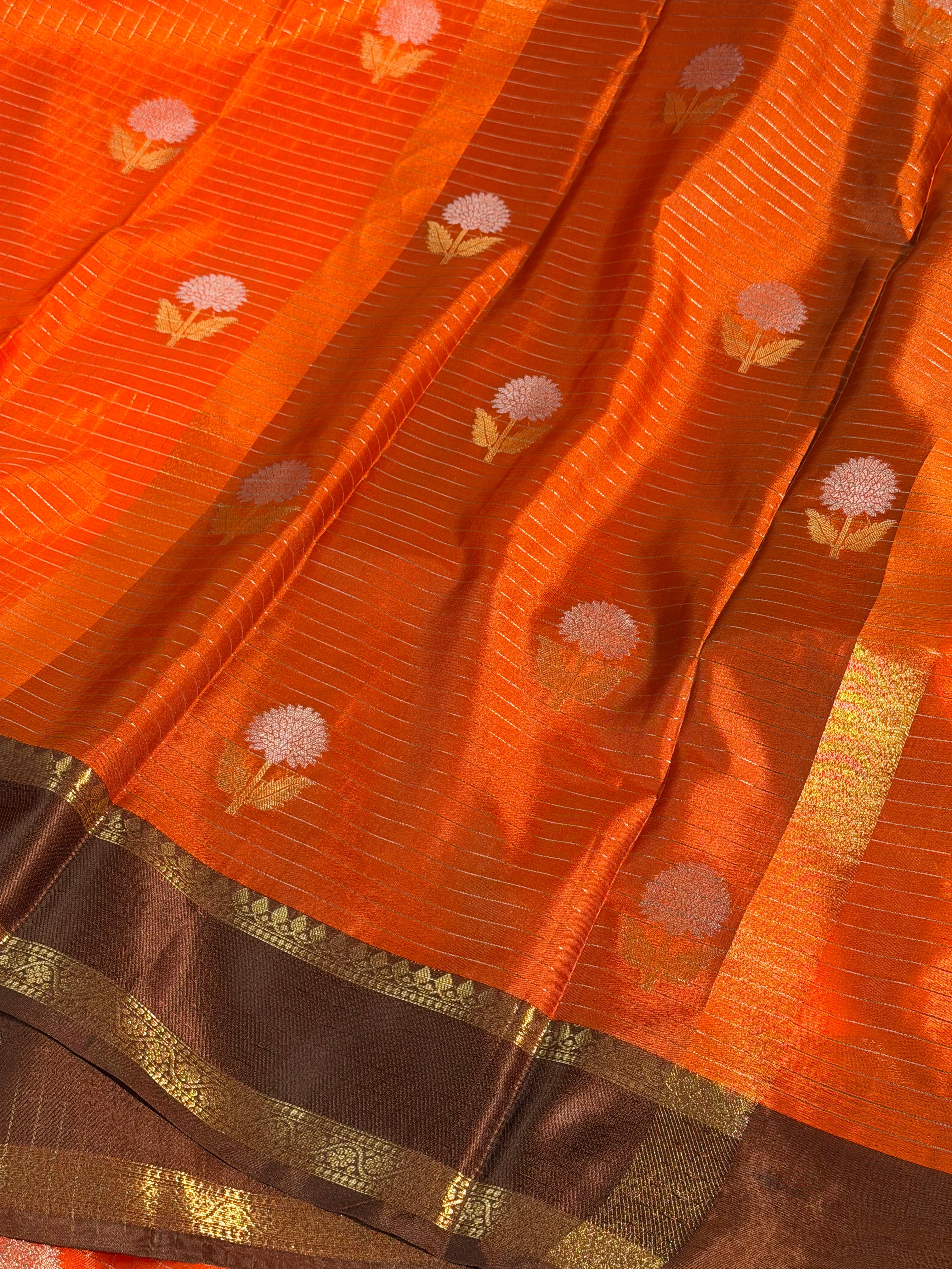 Orange Brown Premium Soft Chiniya Silk Banarasi Saree
