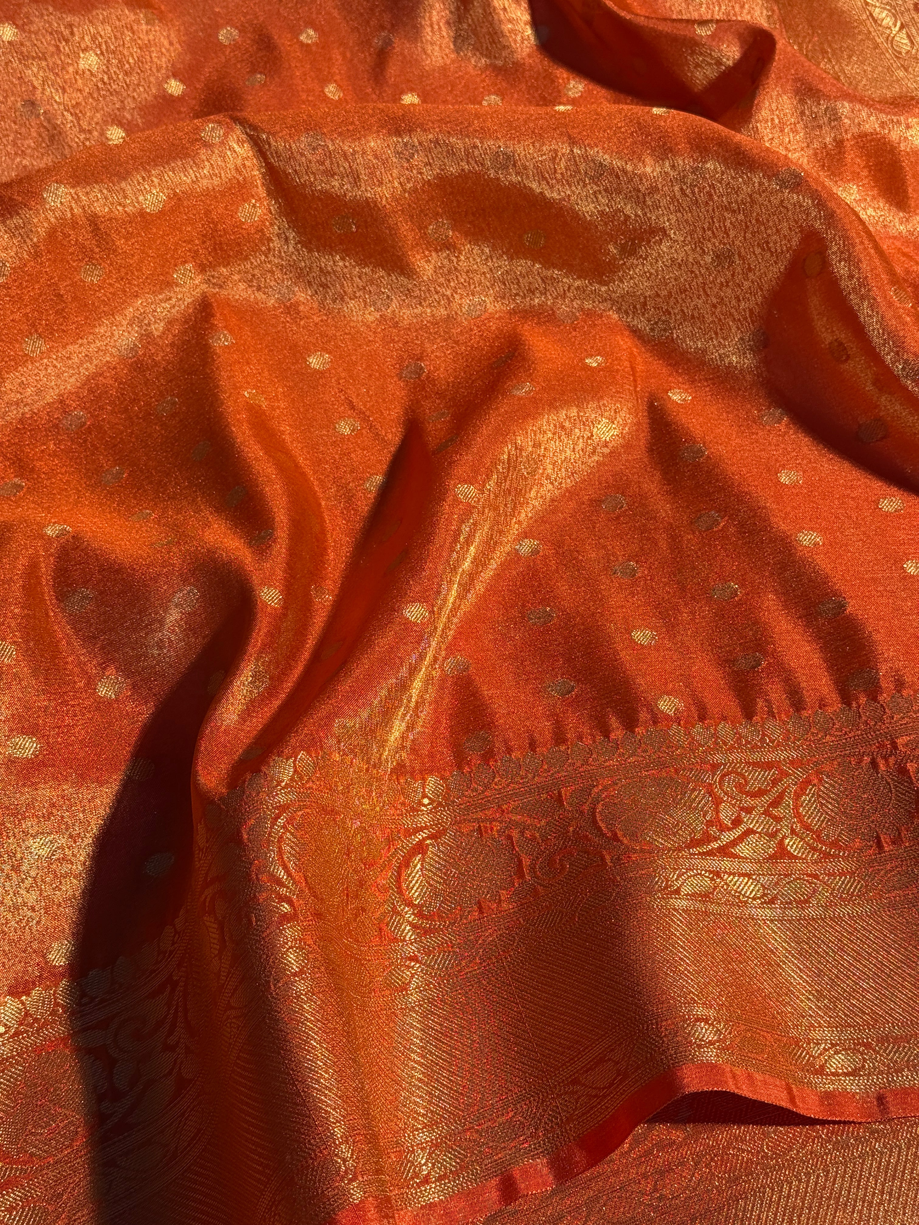 Orange Premium Breathable Tissue Silk Banarasi Saree