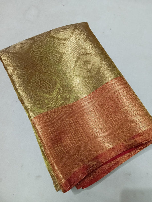 Gold with Red Banarasi Bridal Tissue Silk Saree