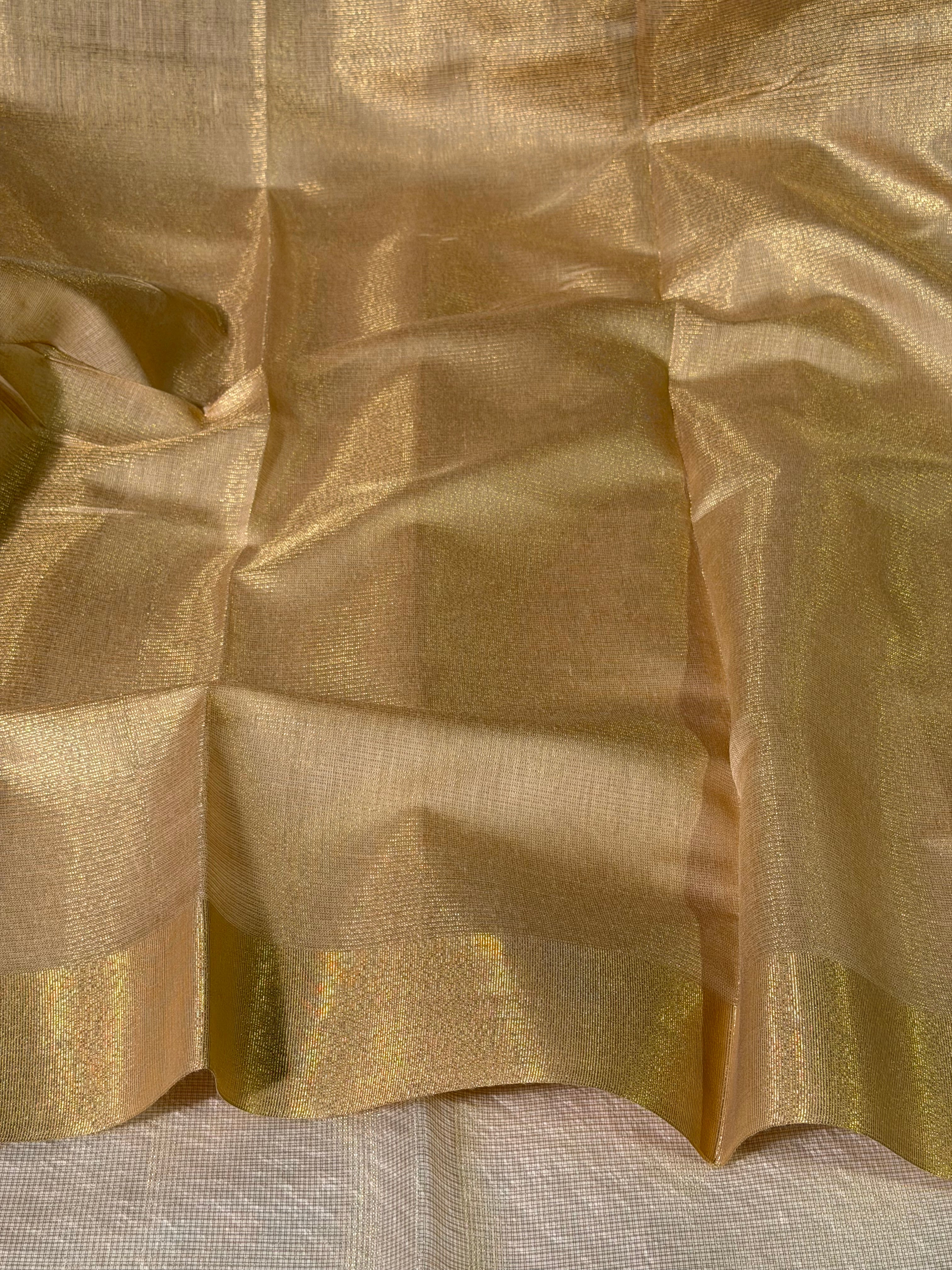 Celebrity Inspired Allover Golden Kota Tissue Silk Banarasi Saree