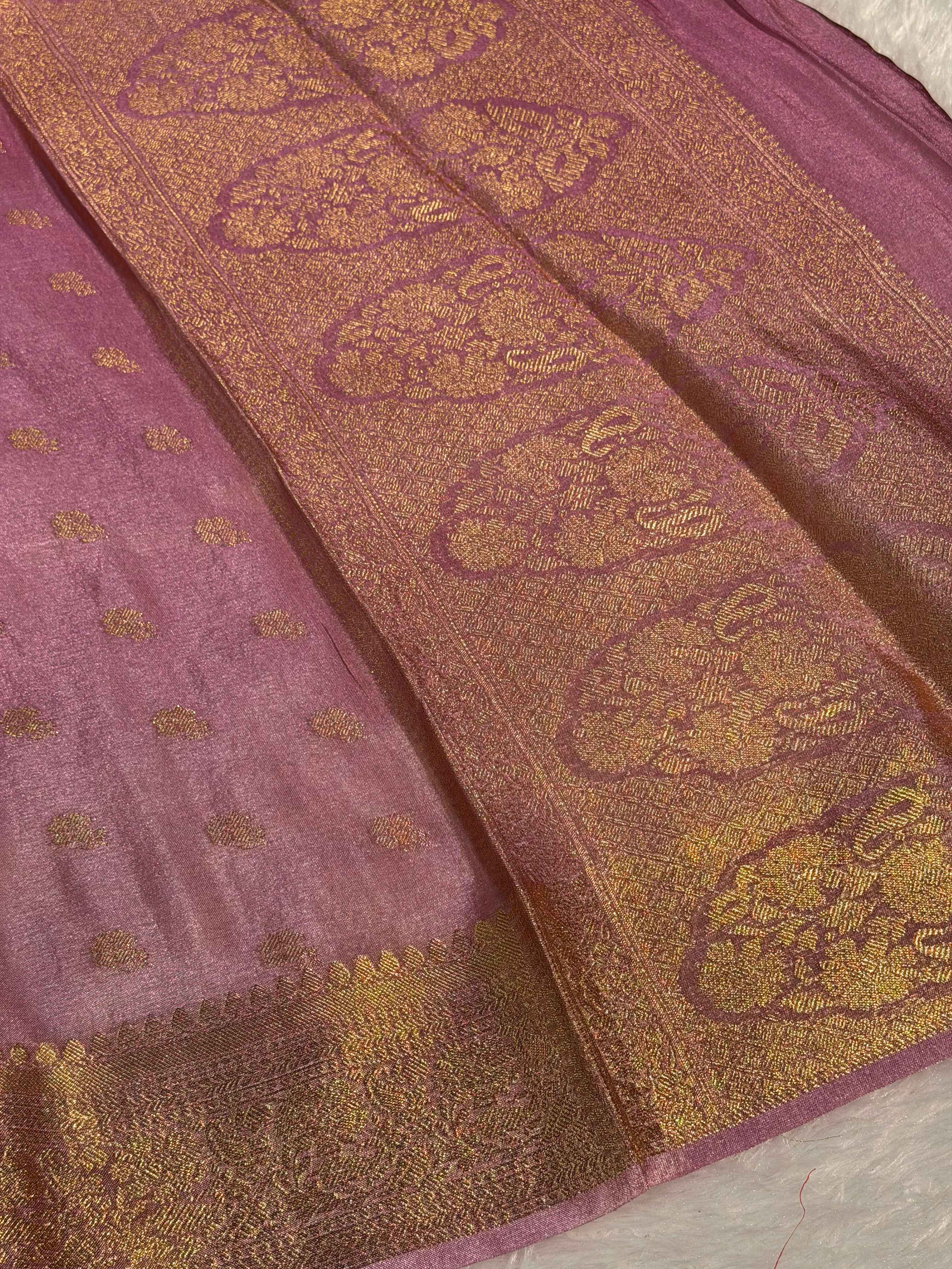 Ready To Wear Lavendar Breathable Tissue Silk Banarasi Saree