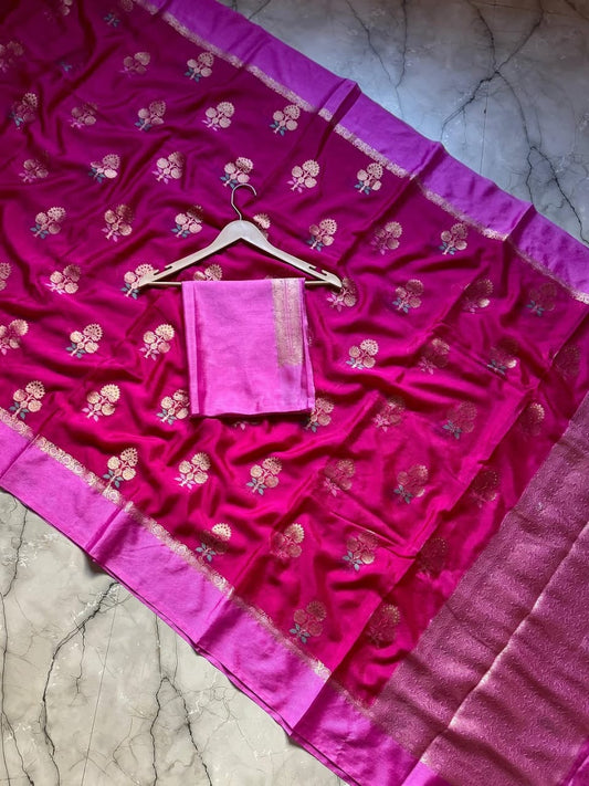 Rani Pink with Pink Bridal Warm Silk Banarasi Saree
