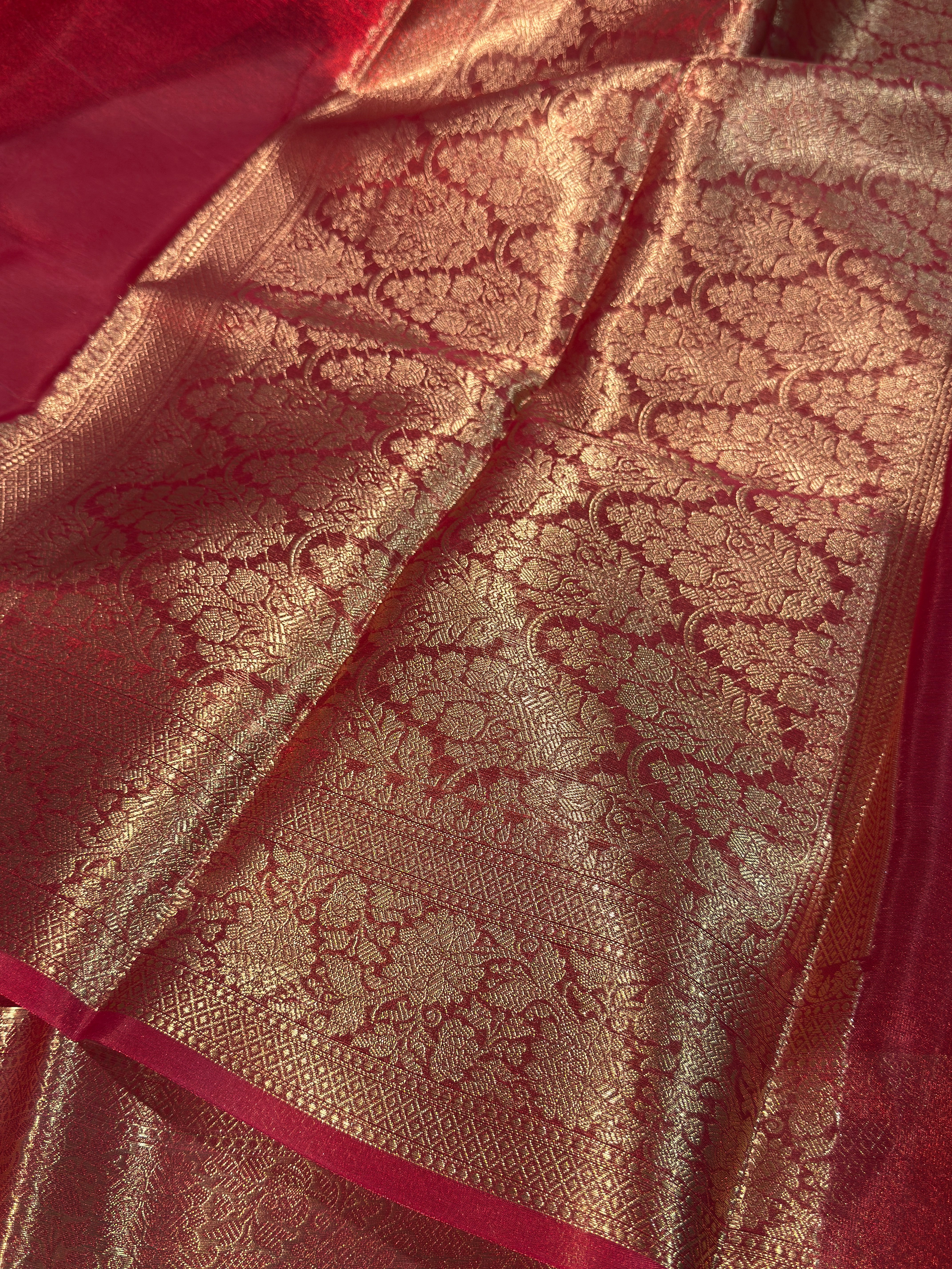Metallic Red Premium Tissue Silk Banarasi Saree