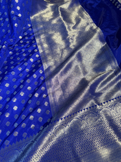 Royal Blue Premium Chiniya Silk Zari Buti Weave Banarasi Saree