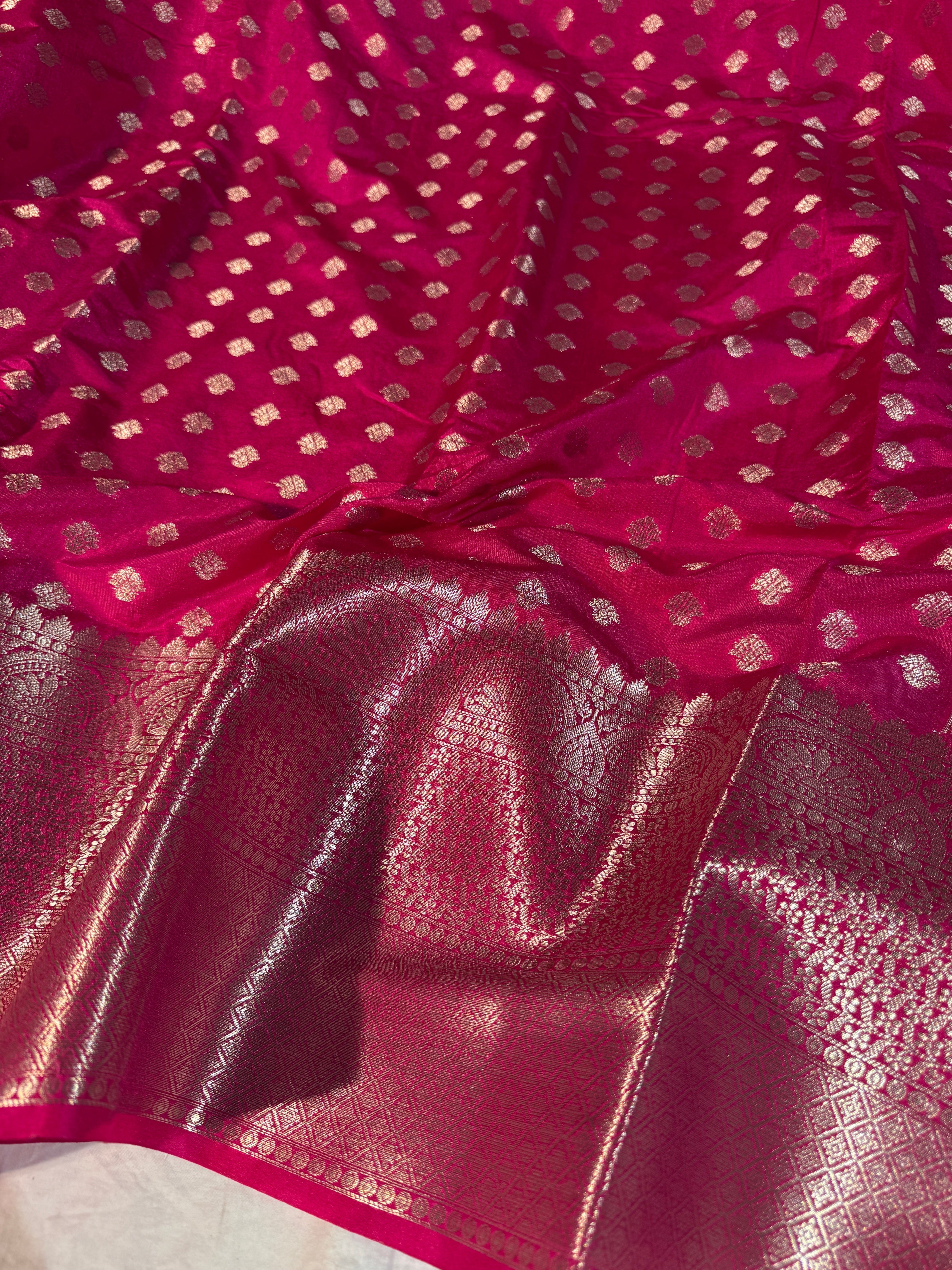 Rani Pink Premium Breathable Chiniya Silk Banarasi Saree